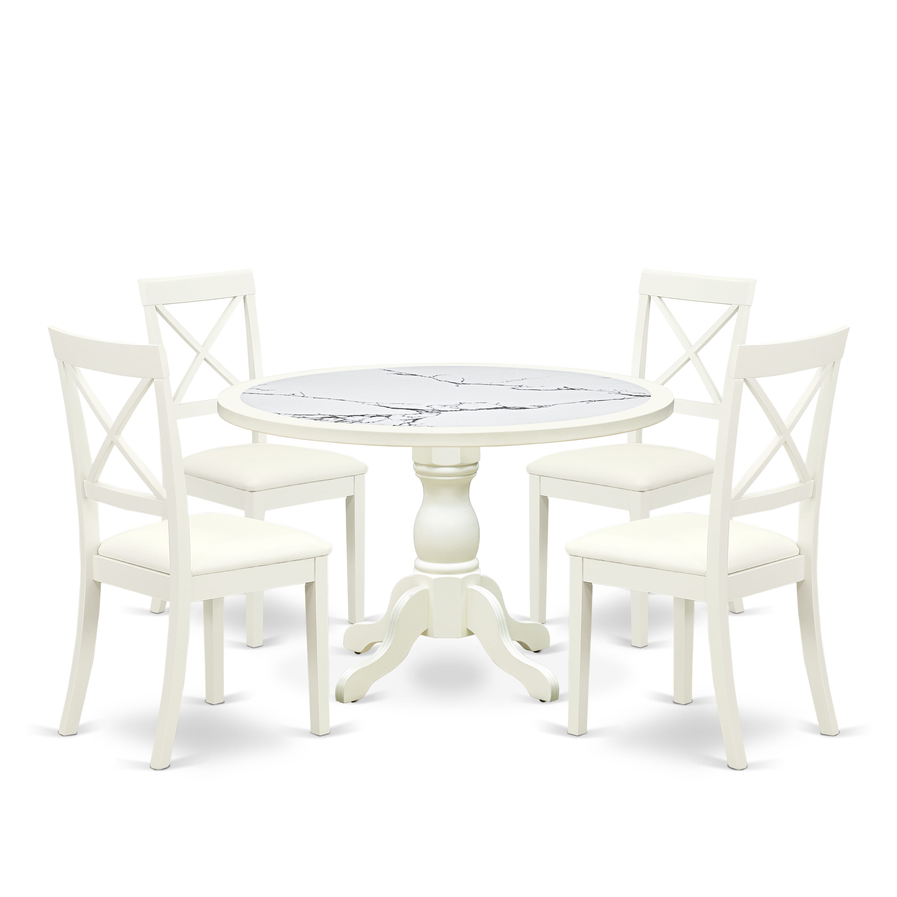 Luxe by East West Furniture 48BO5-204-LC 5-Pc Modern Dining Set Include a Dining Table with Veined Marble Pattern Tabletop and 4 Linen white Faux Leather Chairs, Linen white