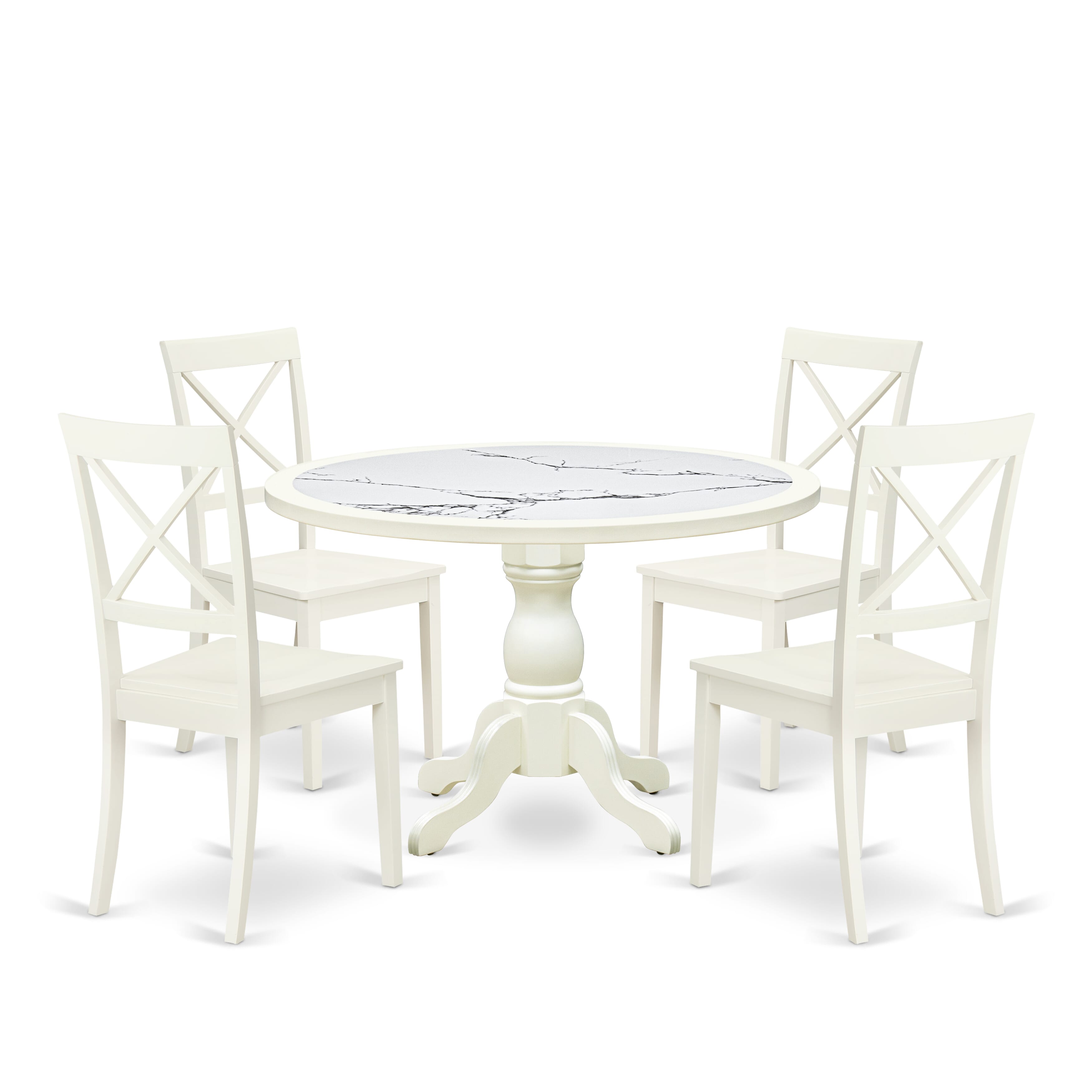 Luxe by East West Furniture 48BO5-204-W 5-Pc Kitchen Dining Table Set Include a Dining Table with Veined Marble Pattern Tabletop and 4 Wooden Chairs, Linen white