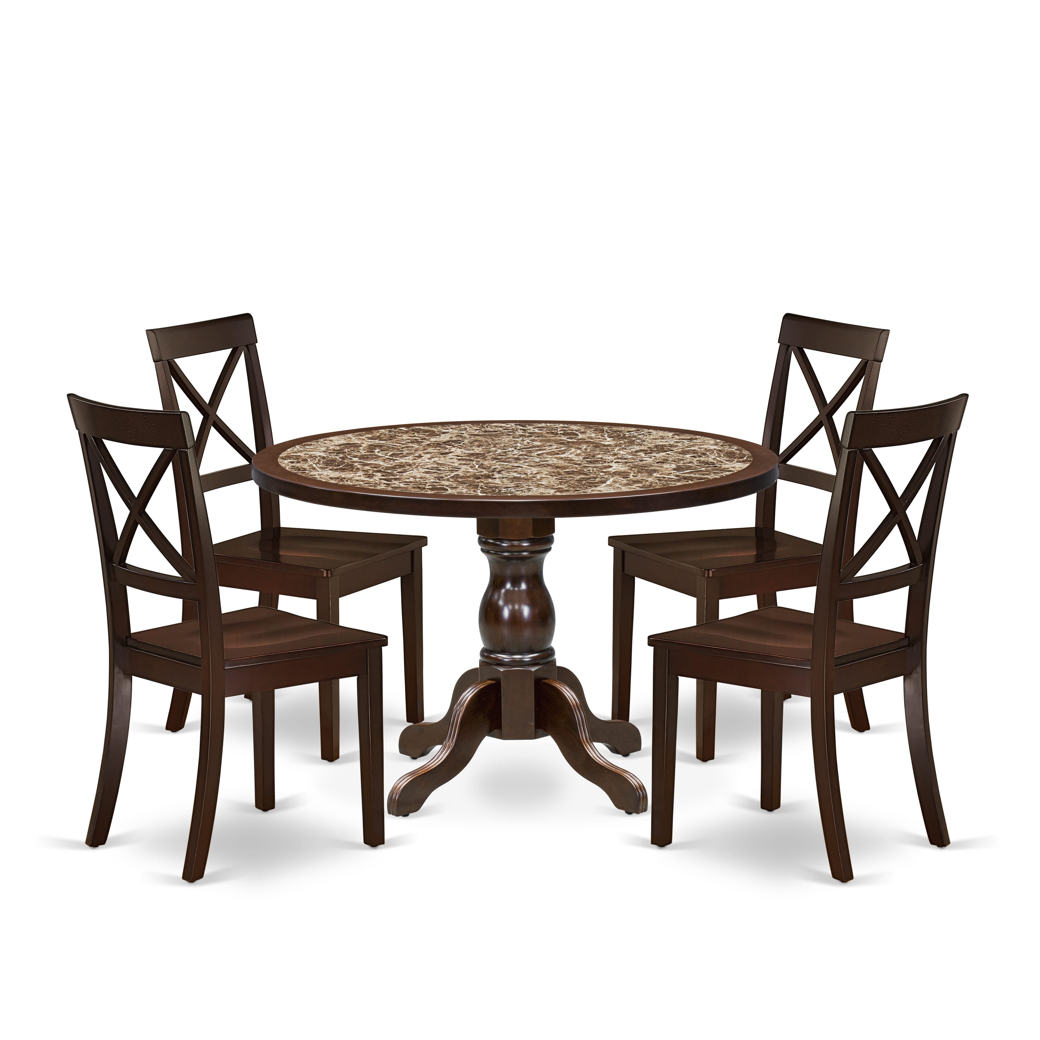 Luxe by East West Furniture 48BO5-312-W 5-Pc Kitchen Dining Table Set Include a Dining Table with Rippled Sand Marble Pattern Tabletop and 4 Wooden Chairs, Mahogany