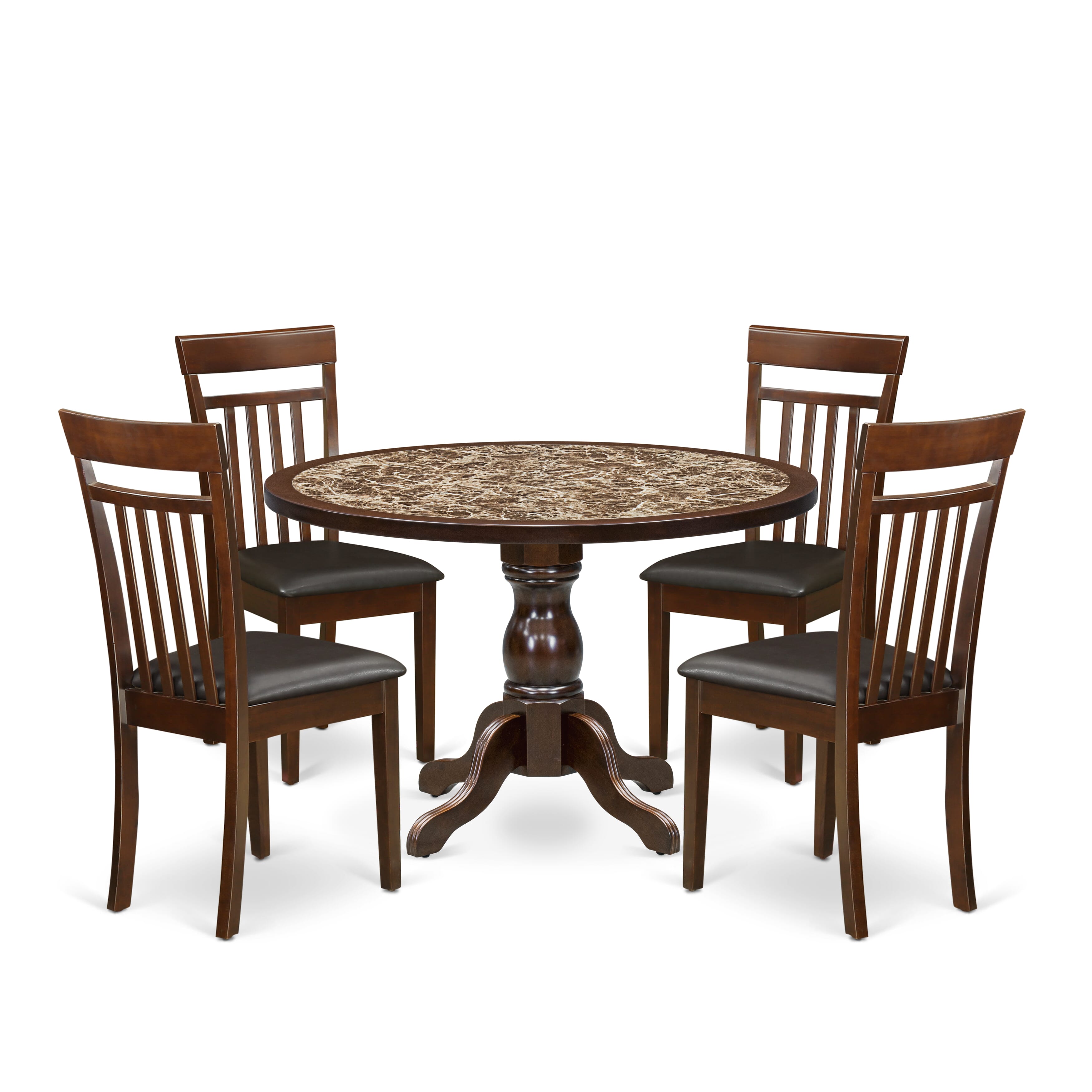 Luxe by East West Furniture 48CA5-312-LC 5-Pc Dining Room Table Set Include a Dining Table with Rippled Sand Marble Pattern Tabletop and 4 Mahogany Faux Leather Chairs, Mahogany