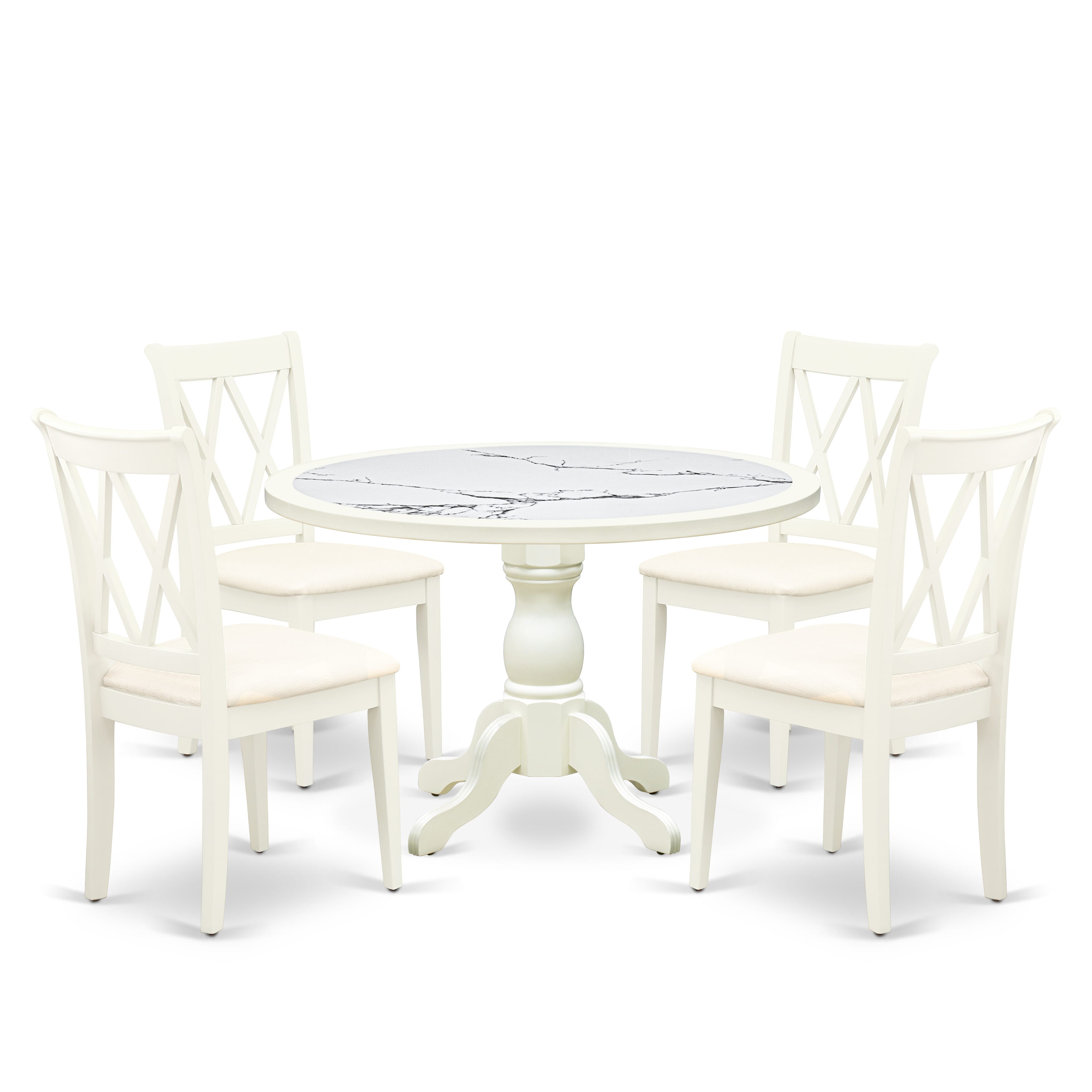 Luxe by East West Furniture 48CL5-204-C 5-Pc Dining Room Table Set Include a Dining Table with Veined Marble Pattern Tabletop and 4 Linen white Linen Fabric Chairs, Linen white
