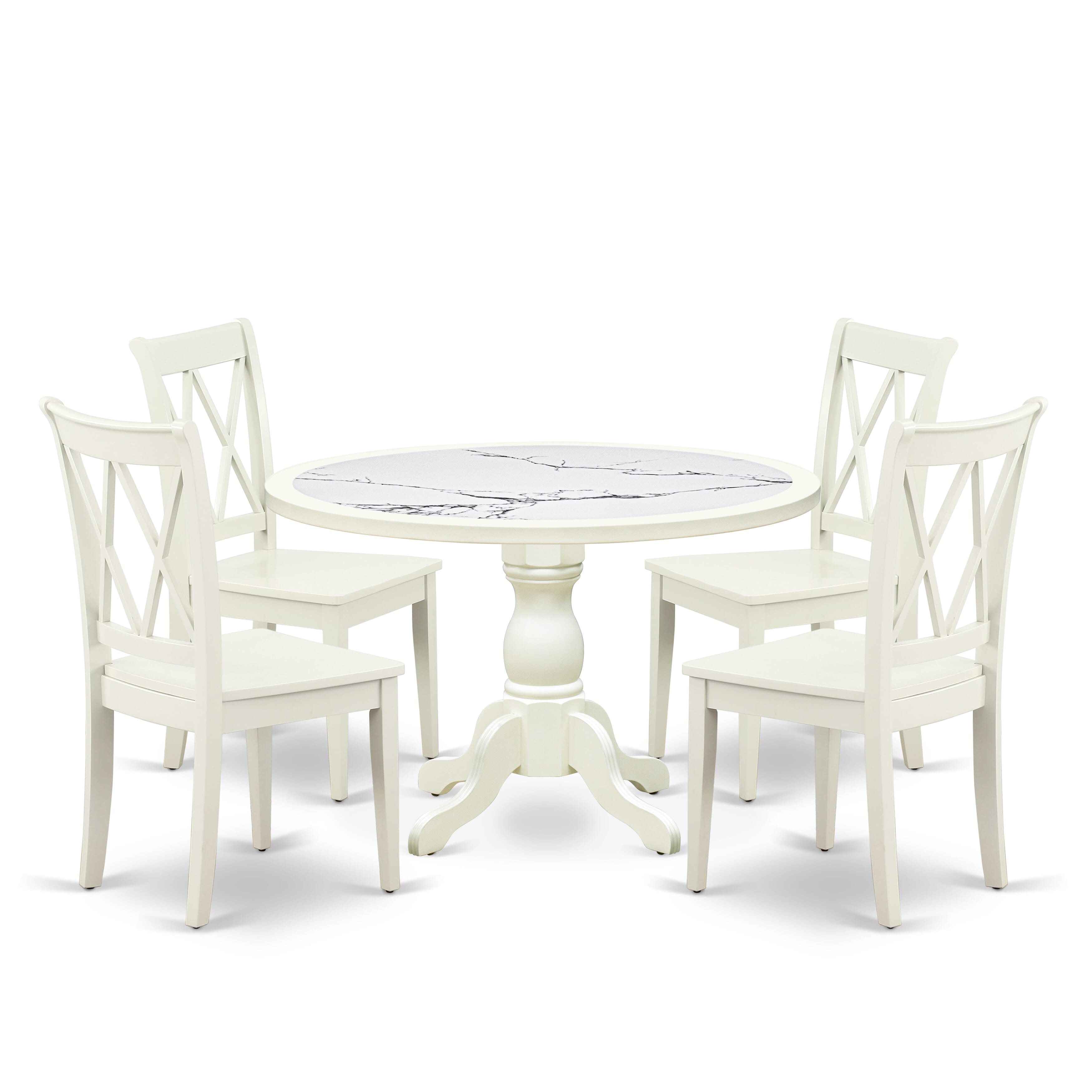 Luxe by East West Furniture 48CL5-204-W 5-Pc Modern Dining Table Set Include a Dining Table with Veined Marble Pattern Tabletop and 4 Wooden Chairs, Linen white
