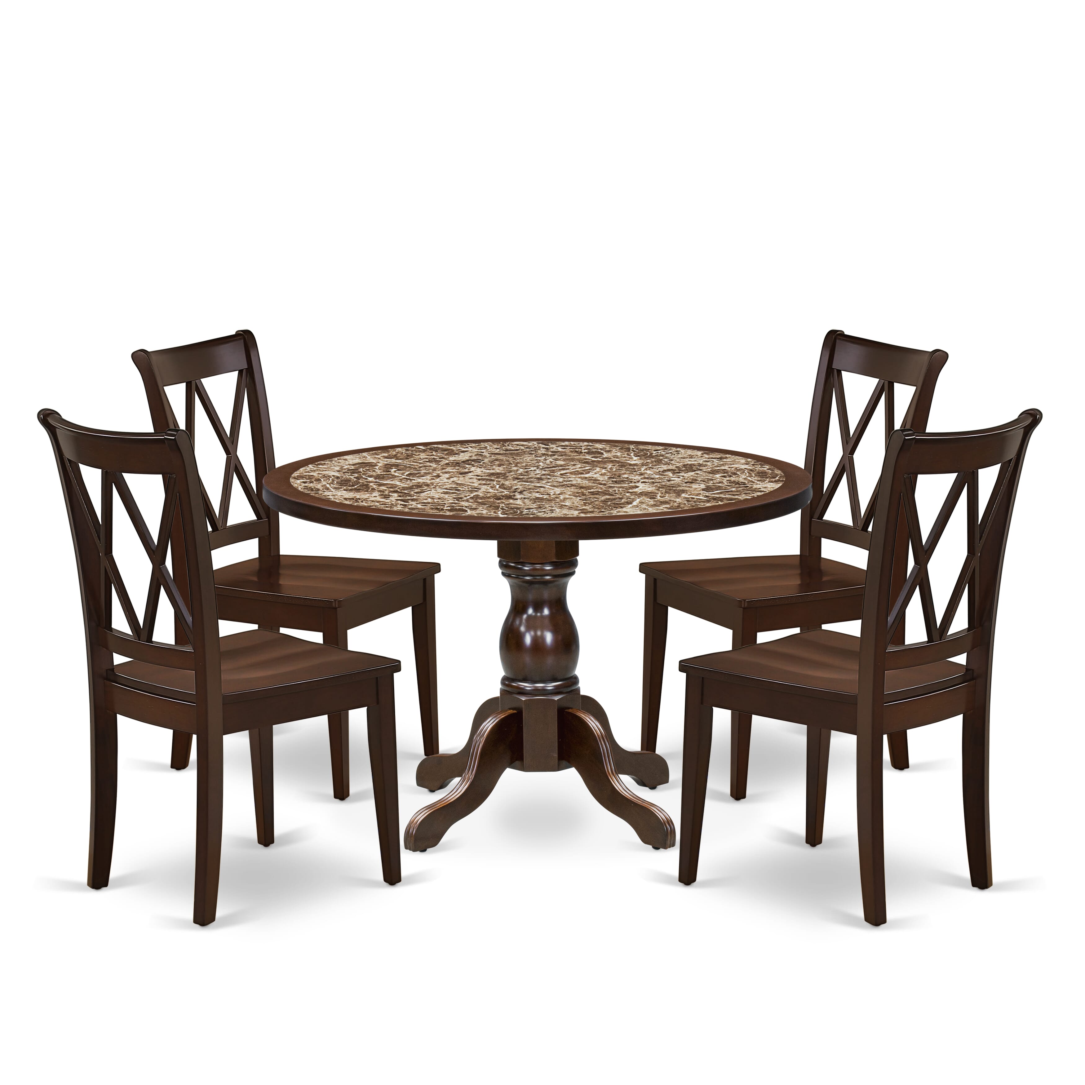 Luxe by East West Furniture 48CL5-312-W 5-Pc Modern Dining Table Set Include a Dining Table with Rippled Sand Marble Pattern Tabletop and 4 Wooden Chairs, Mahogany