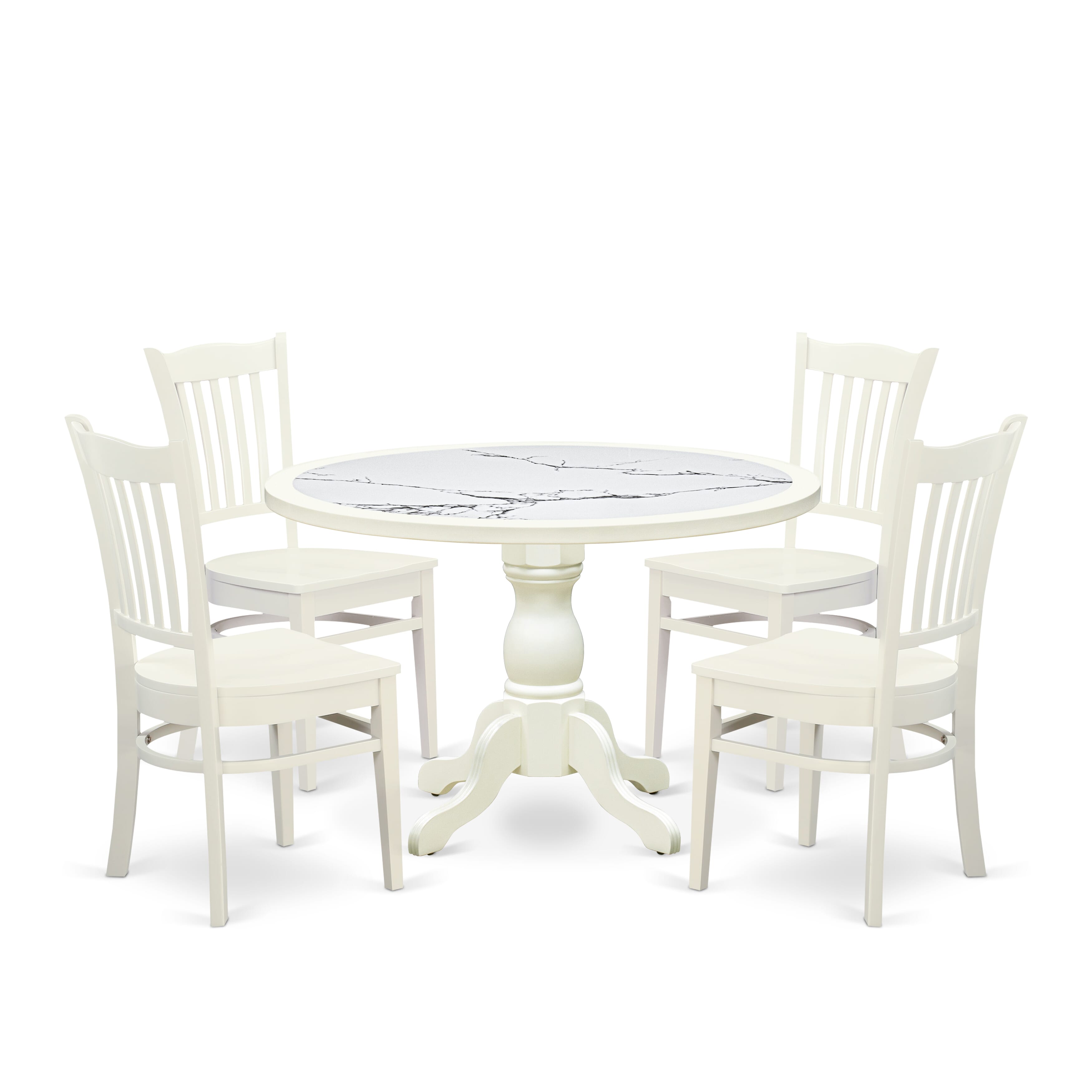 Luxe by East West Furniture 48GR5-204-W 5-Pc Dining Room Table Set Include a Dining Table with Veined Marble Pattern Tabletop and 4 Wooden Chairs, Linen white