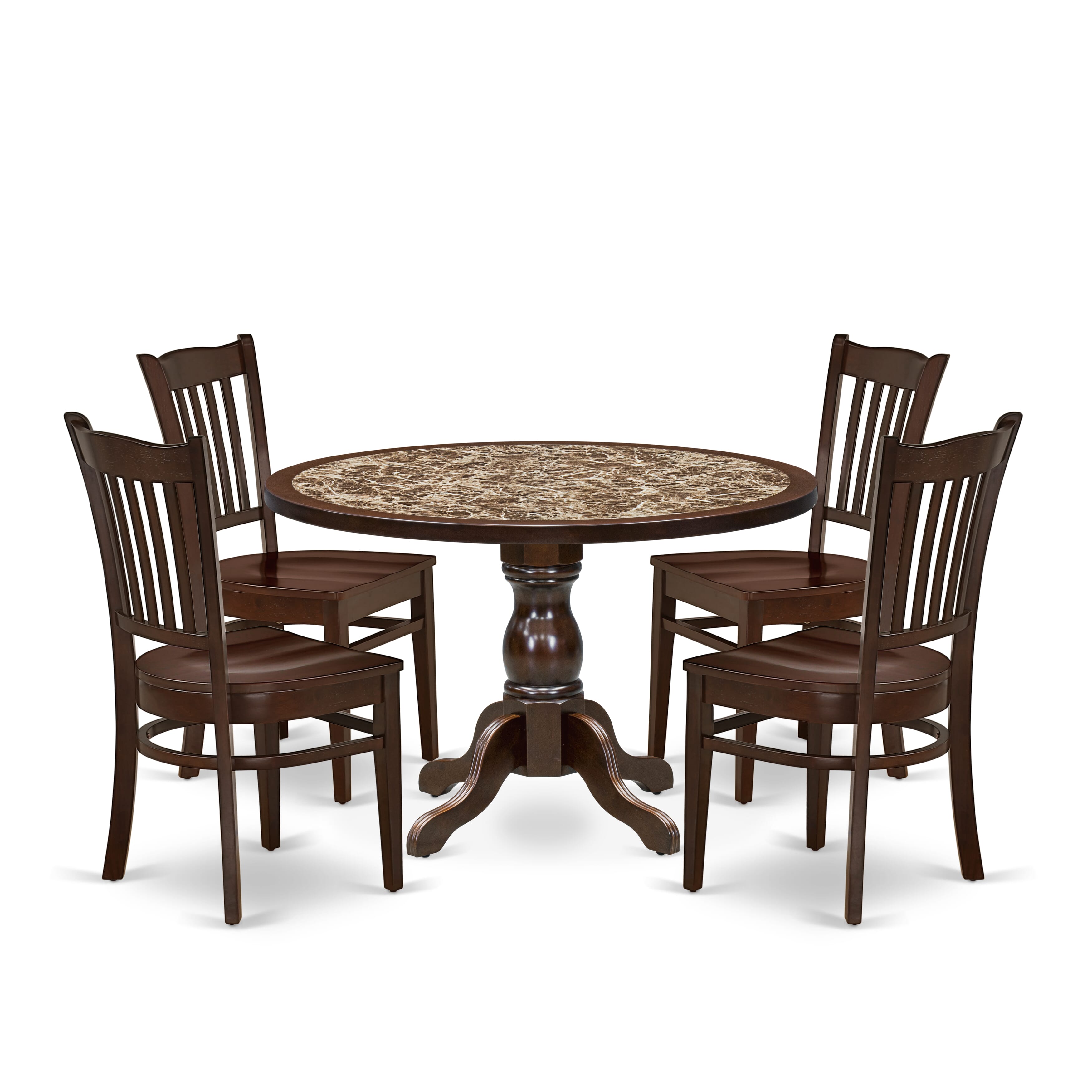 Luxe by East West Furniture 48GR5-312-W 5-Pc Kitchen Dining Table Set Include a Dining Table with Rippled Sand Marble Pattern Tabletop and 4 Wooden Chairs, Mahogany