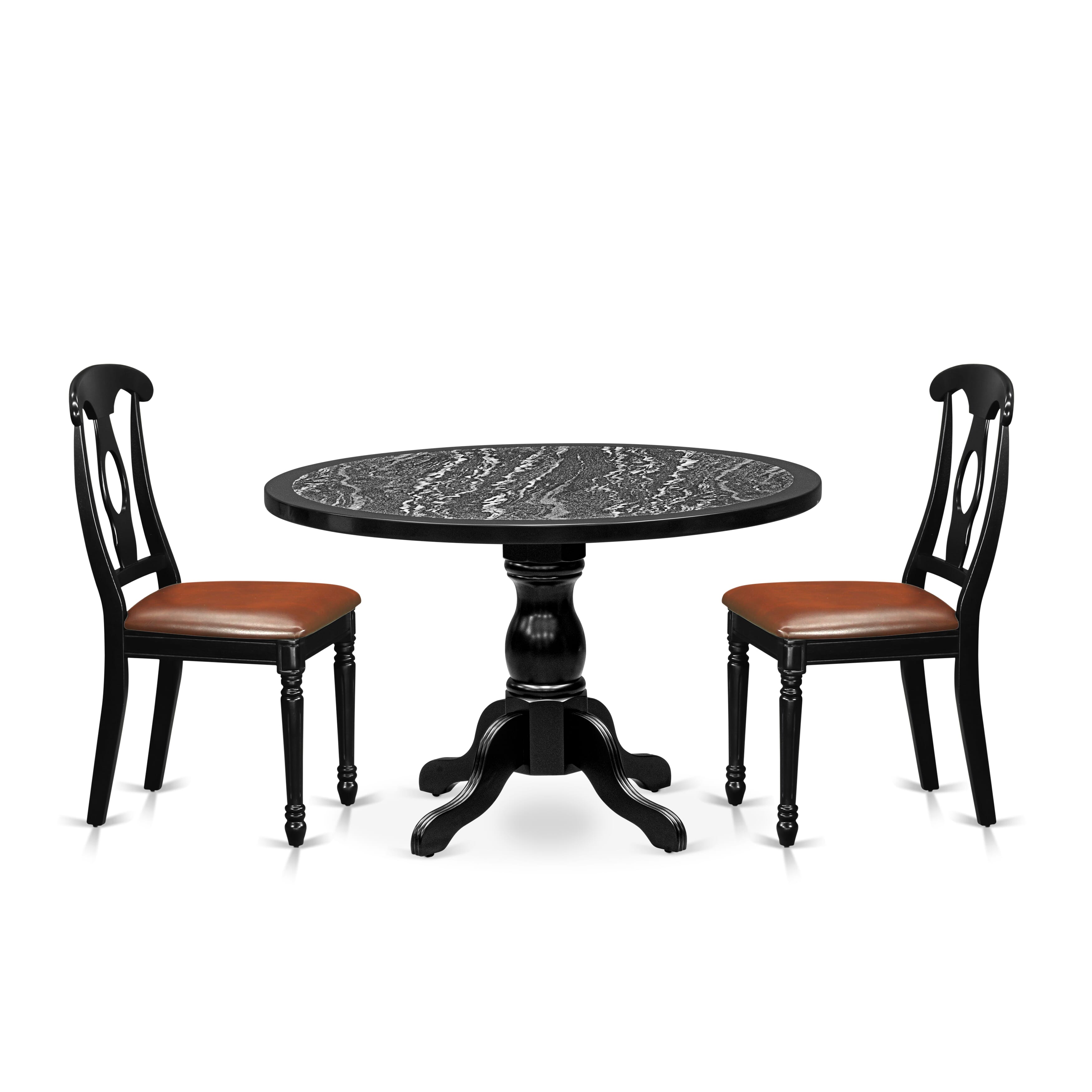 Luxe by East West Furniture 48KE3-109-LC 3-piece dinner table Set Consists a pedestal dining table and 2 Napoleon Back kitchen chairs, Black finish.