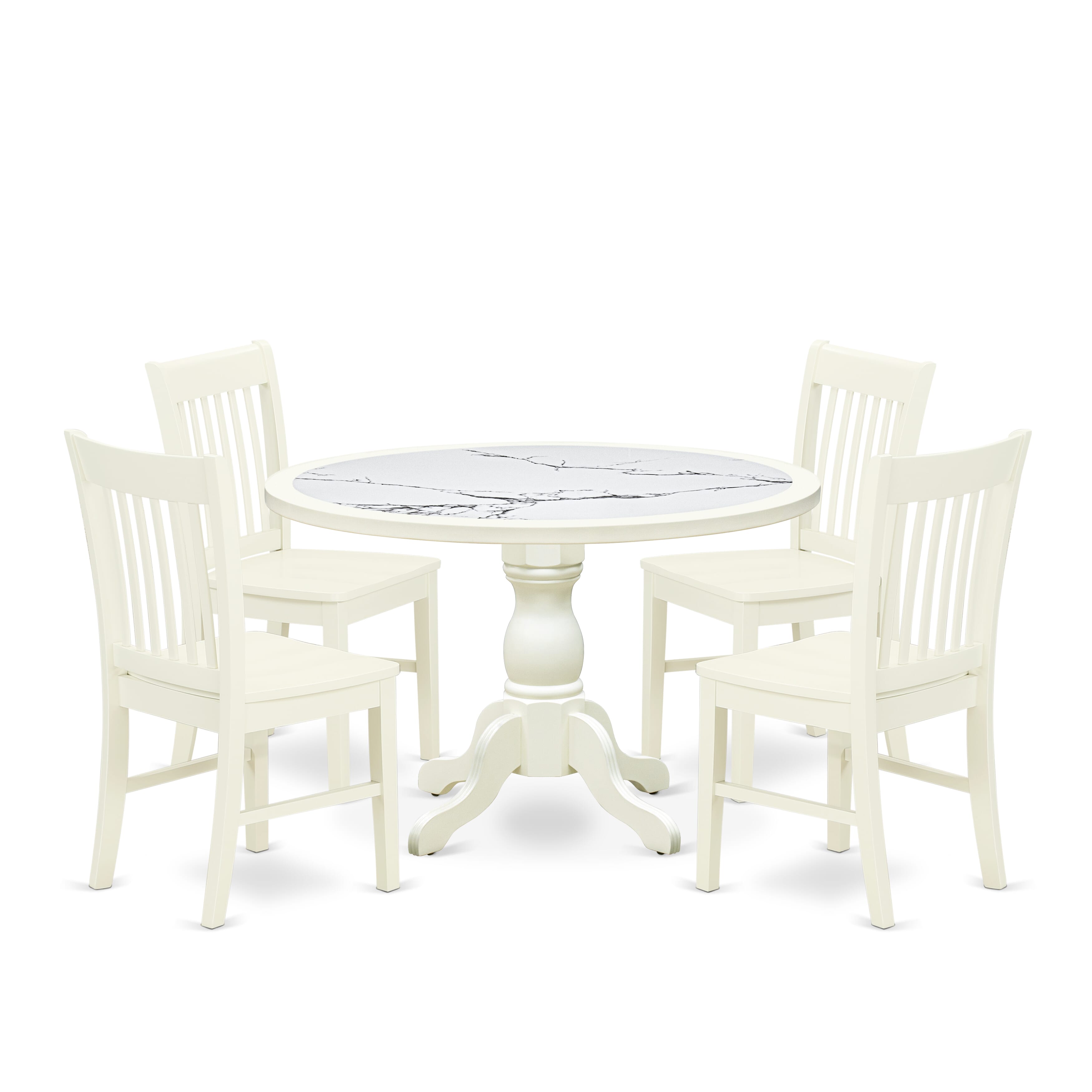 Luxe by East West Furniture 48NF5-204-W 5-Pc Modern Dining Table Set Include a Dining Table with Veined Marble Pattern Tabletop and 4 Wooden Chairs, Linen white