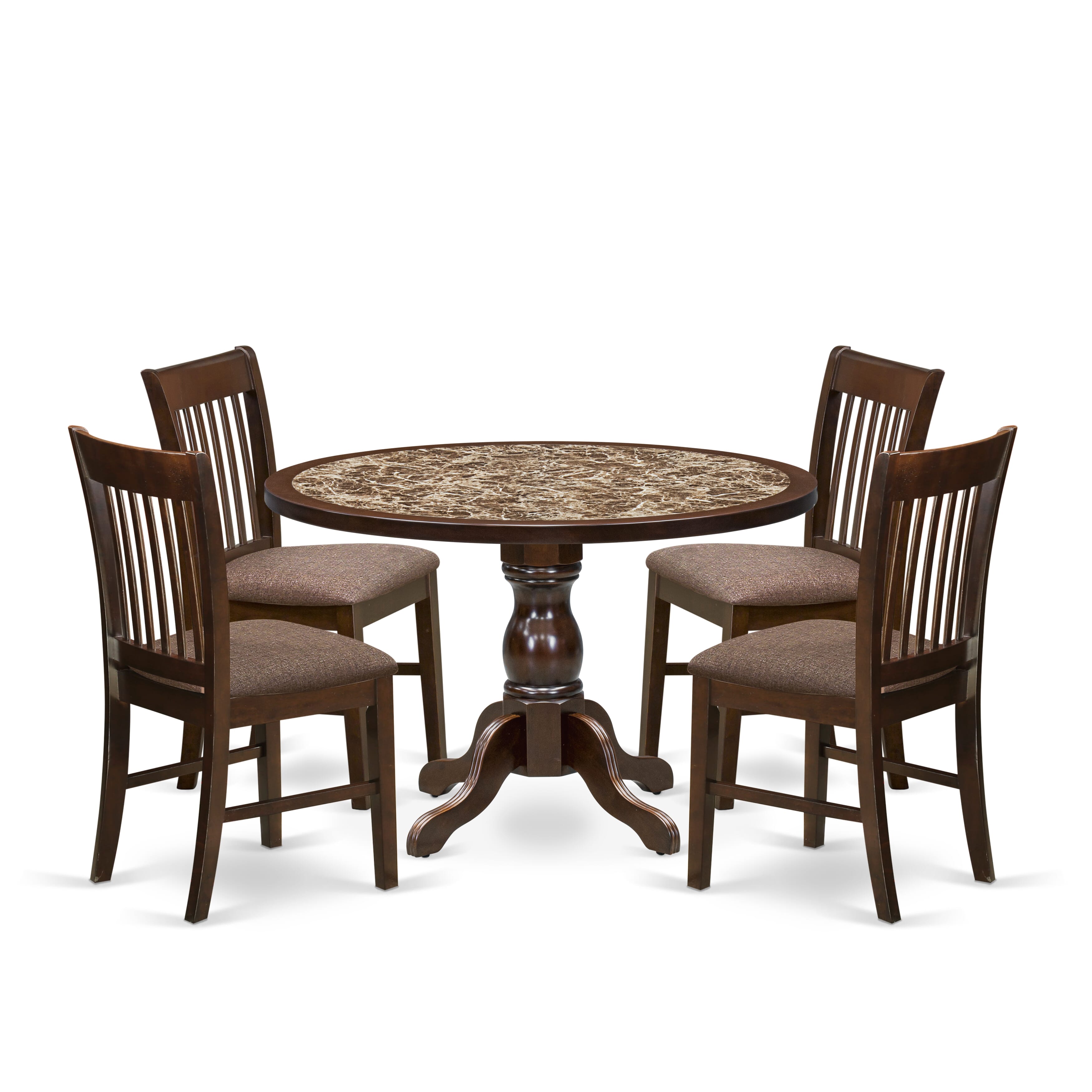Luxe by East West Furniture 48NF5-312-C 5-Pc Dining Room Table Set Include a Dining Table with Rippled Sand Marble Pattern Tabletop and 4 Mahogany Linen Fabric Chairs, Mahogany