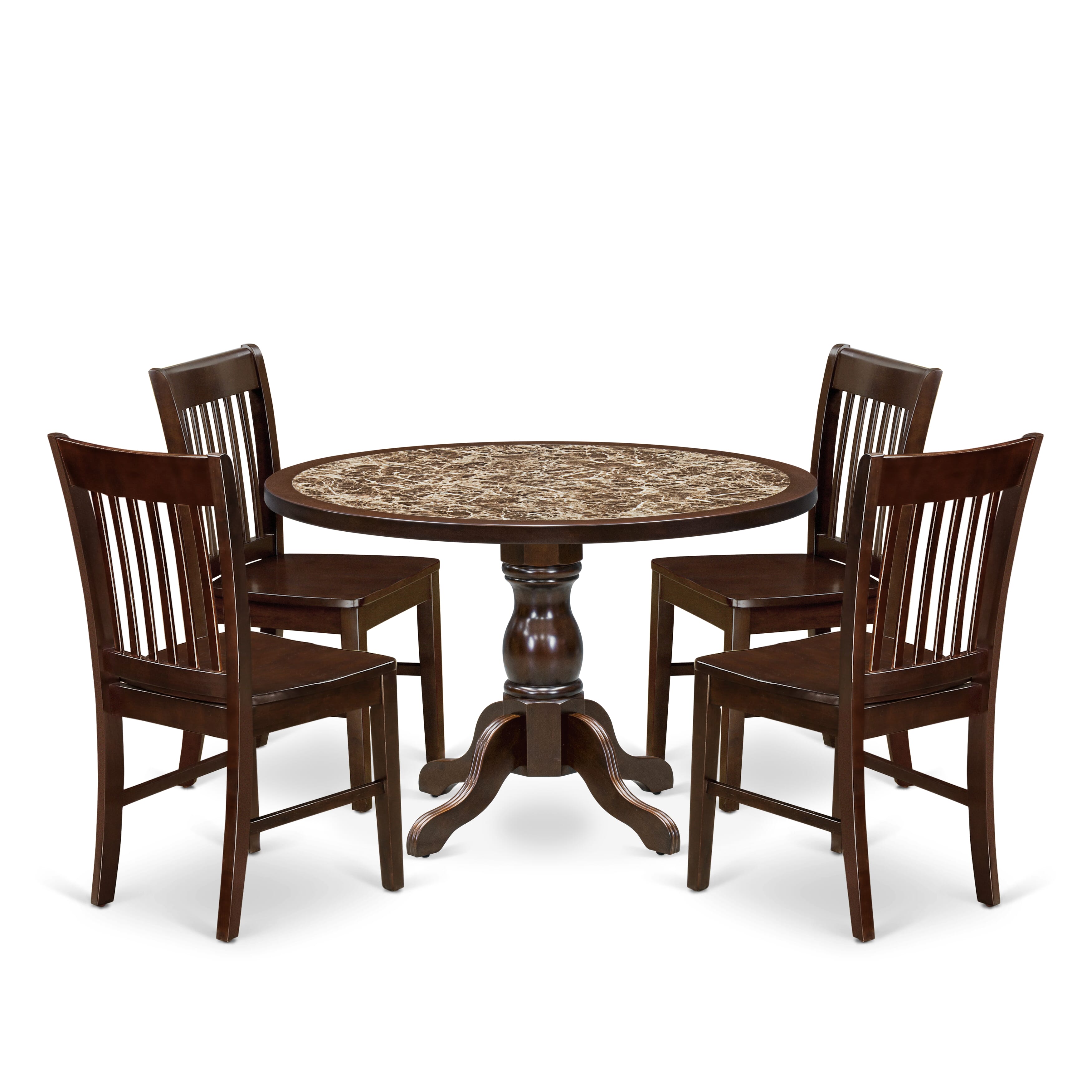Luxe by East West Furniture 48NF5-312-W 5-Pc Modern Dining Table Set Include a Dining Table with Rippled Sand Marble Pattern Tabletop and 4 Wooden Chairs, Mahogany
