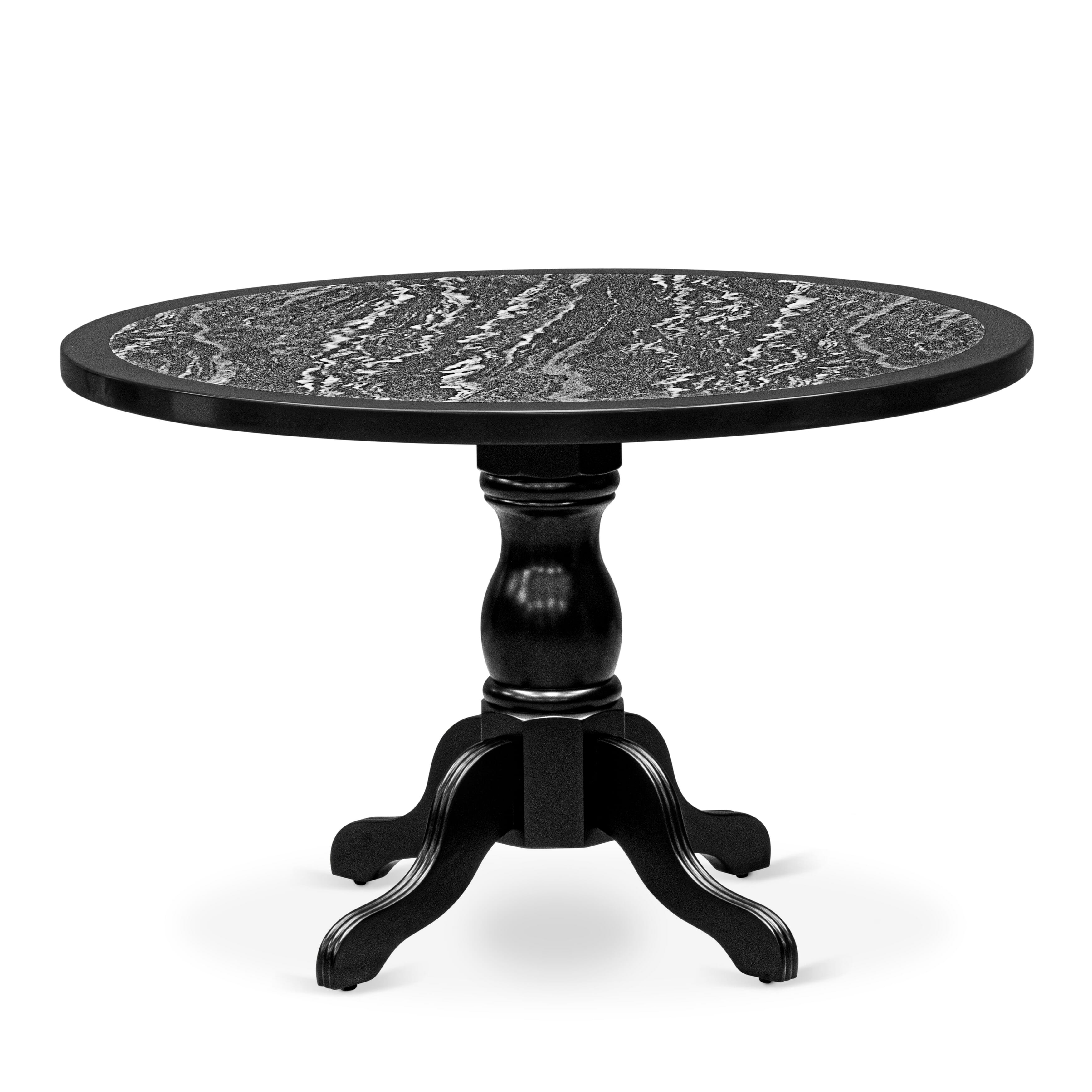 Luxe by East West Furniture 48NF5-109-W 5-Piece Dining Set includes a round pedestal dining table and 4 Slatted Back modern chairs, Black finish.