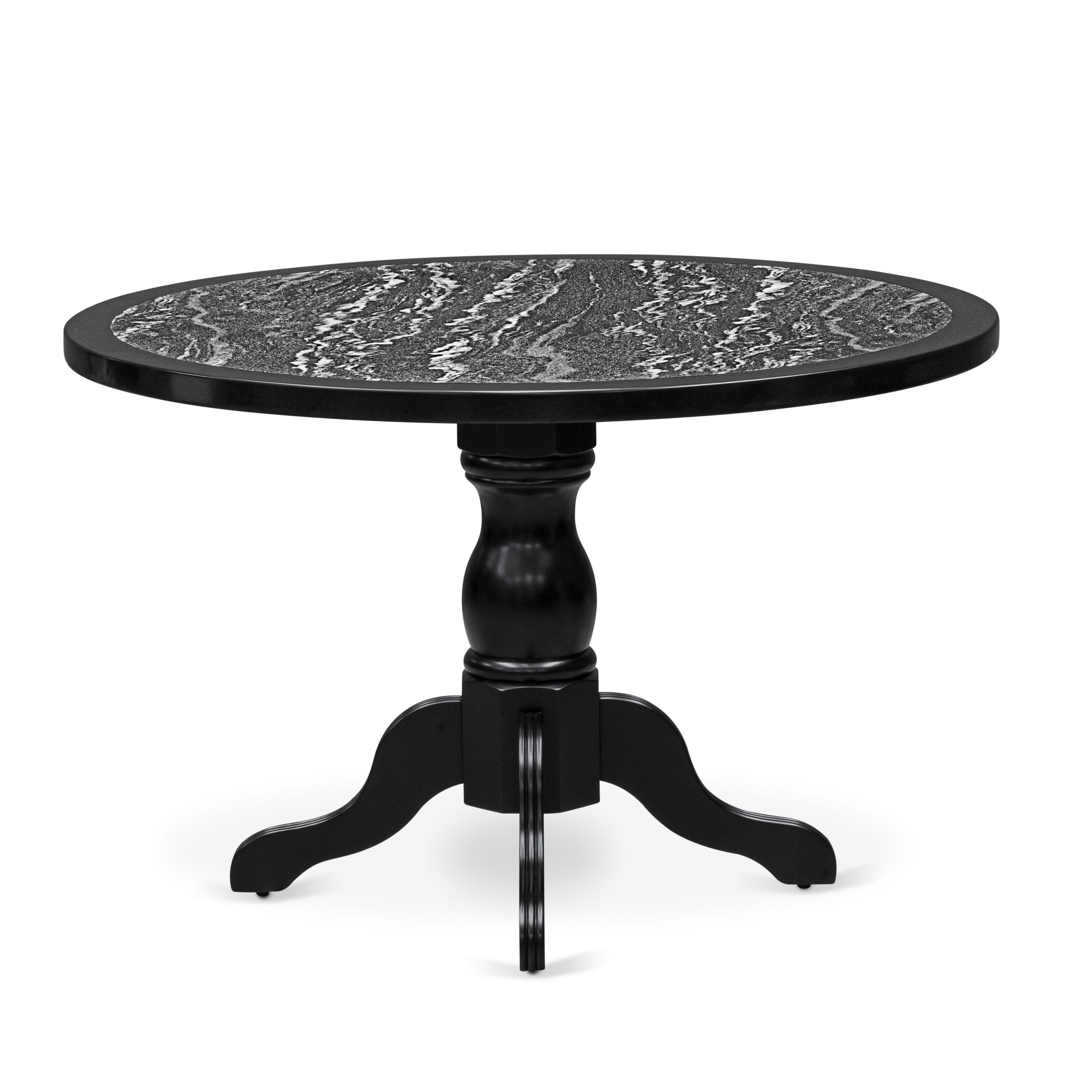 Luxe by East West Furniture - 48T-109-TP - A Round Modern Kitchen Table with Ebony Wave Marble Pattern tabletop, 42x42 inch, Black Finish