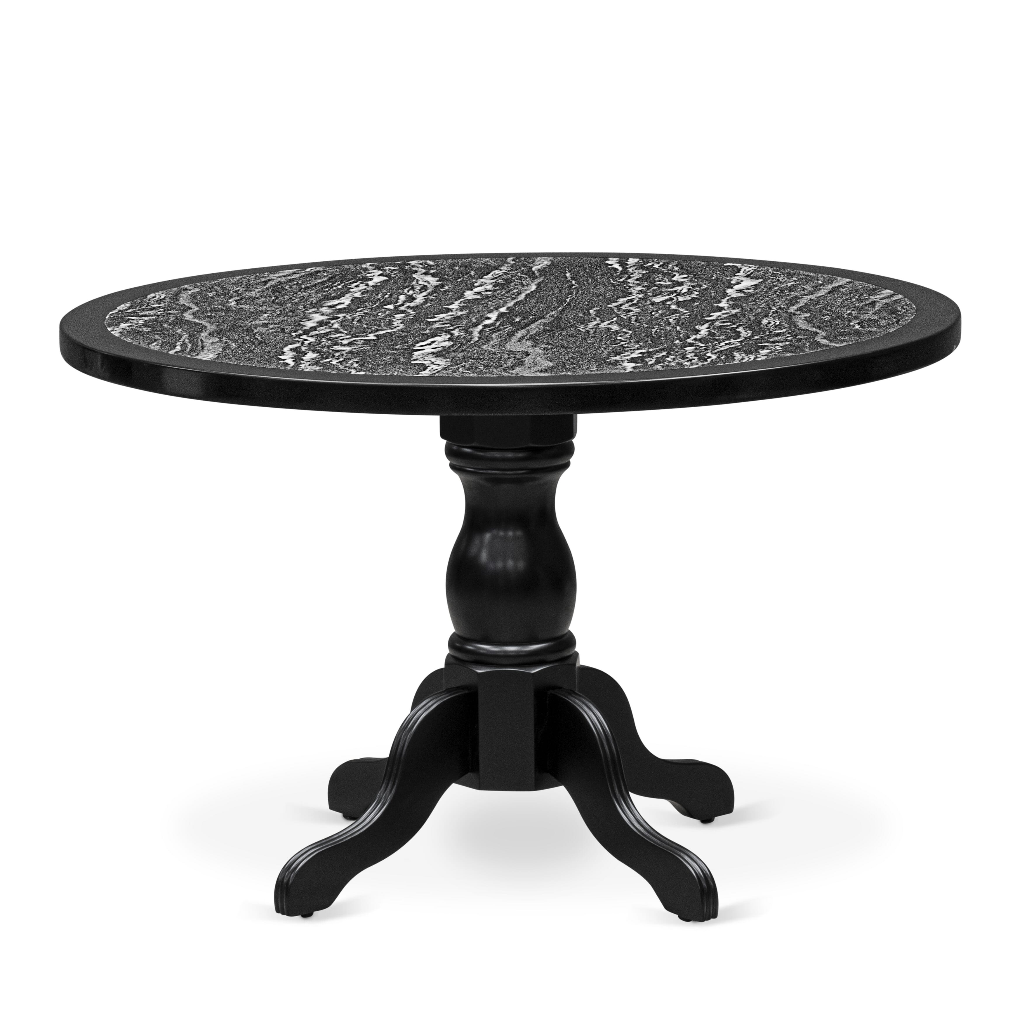 Luxe by East West Furniture 48FR3-109-02 3-piece kitchen table set Consists a pedestal table and 2 Button Tufted Parsons chairs with Light Beige Linen Fabric, Black finish.