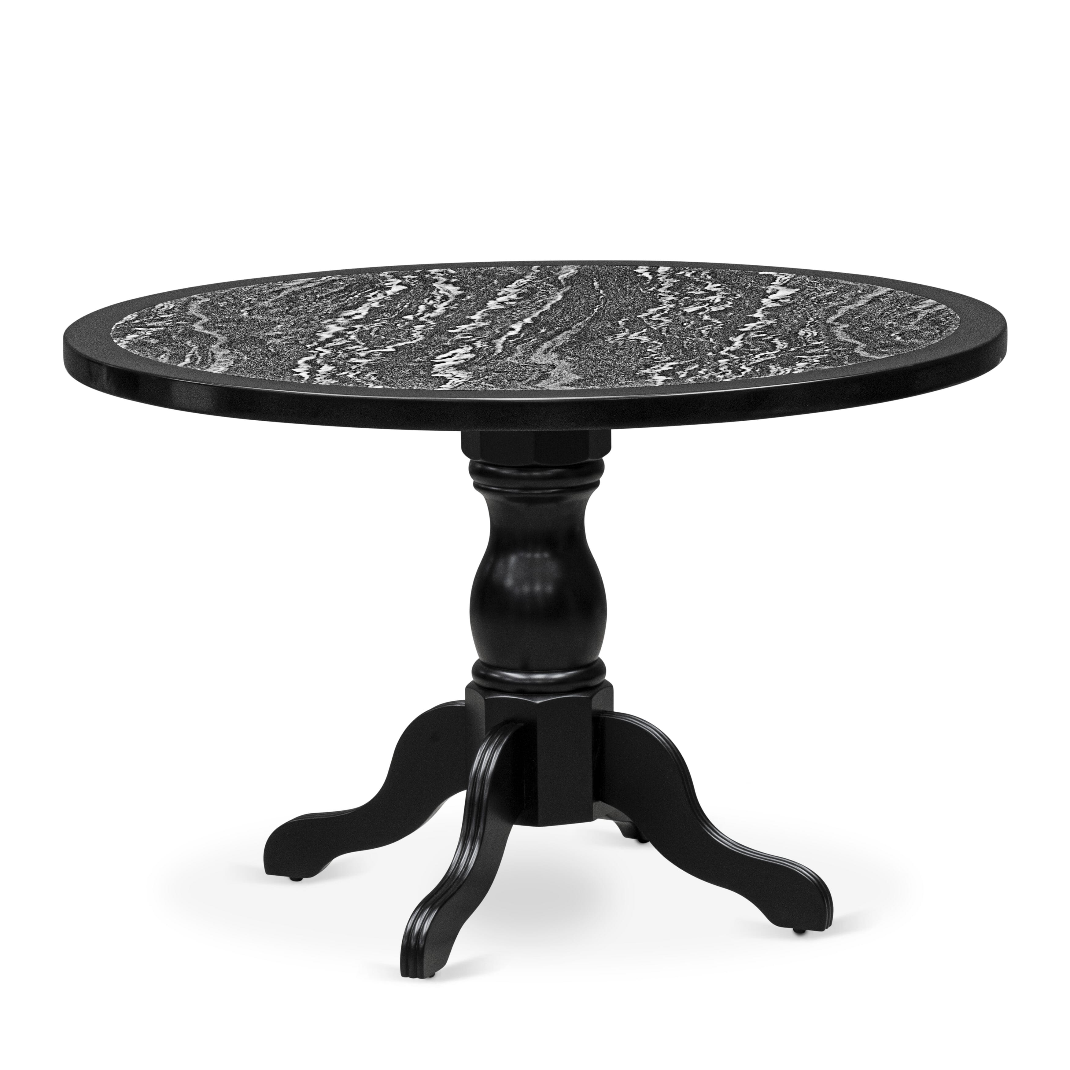 Luxe by East West Furniture - 48T-109-TP - A Round Modern Kitchen Table with Ebony Wave Marble Pattern tabletop, 42x42 inch, Black Finish
