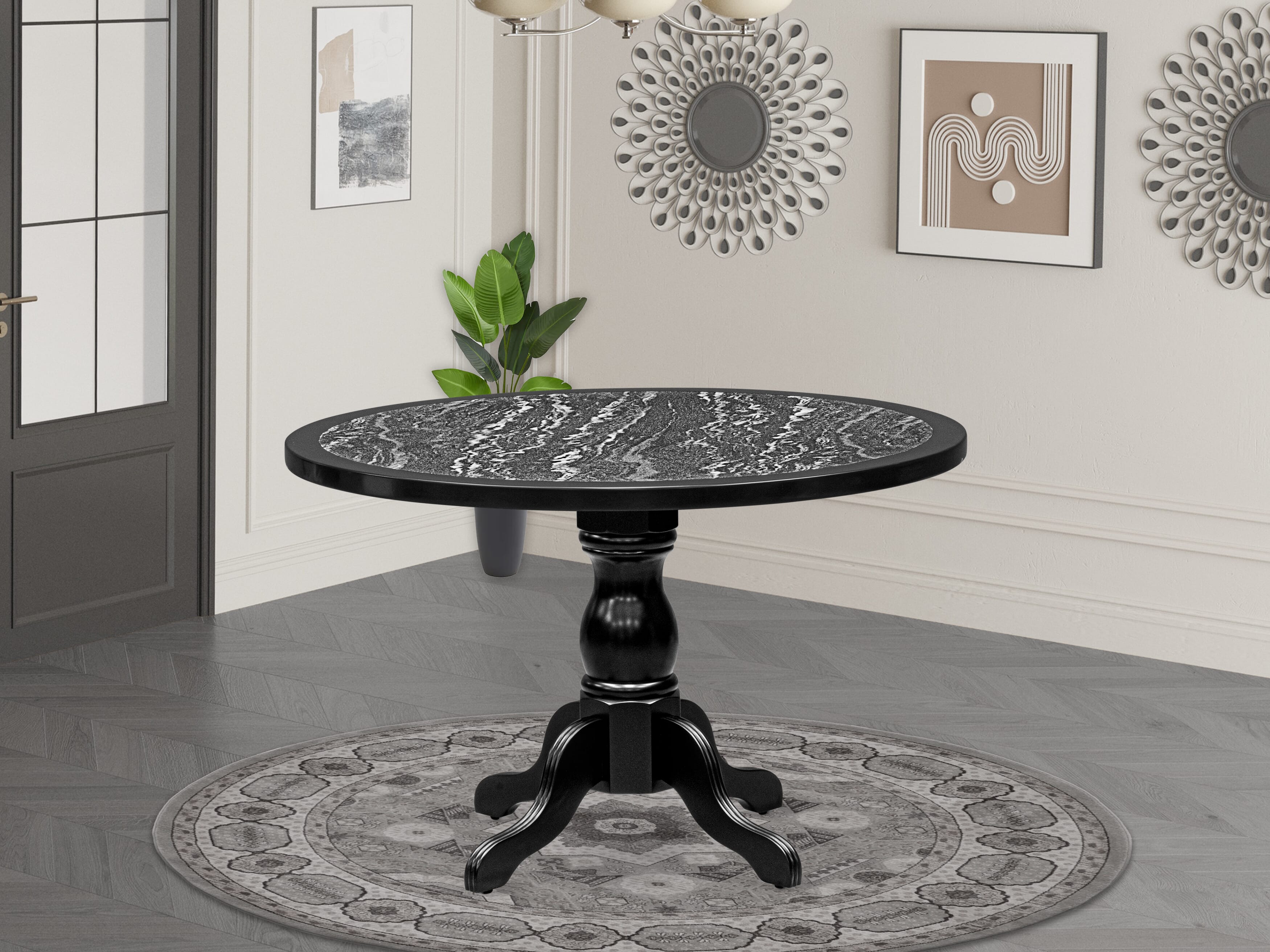 Luxe by East West Furniture 48BO3-109-W 3-piece mid-century kitchen set Consists a pedestal dining table and 2 X-Back kitchen chairs, Black finish.