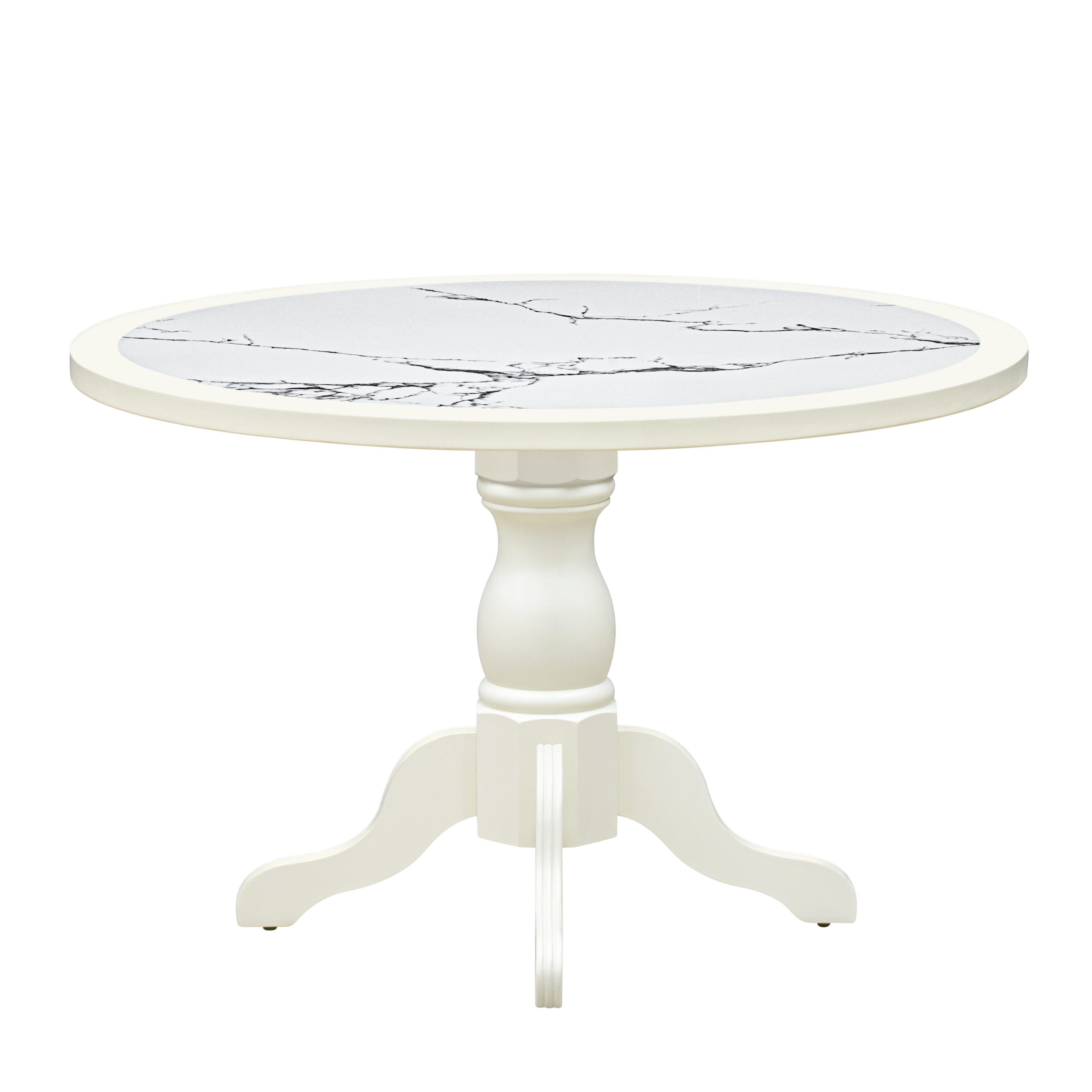 Luxe by East West Furniture - 48T-204-TP - A Round Dining Table with Veined Marble Pattern tabletop, 42x42 inch, Linen White Finish