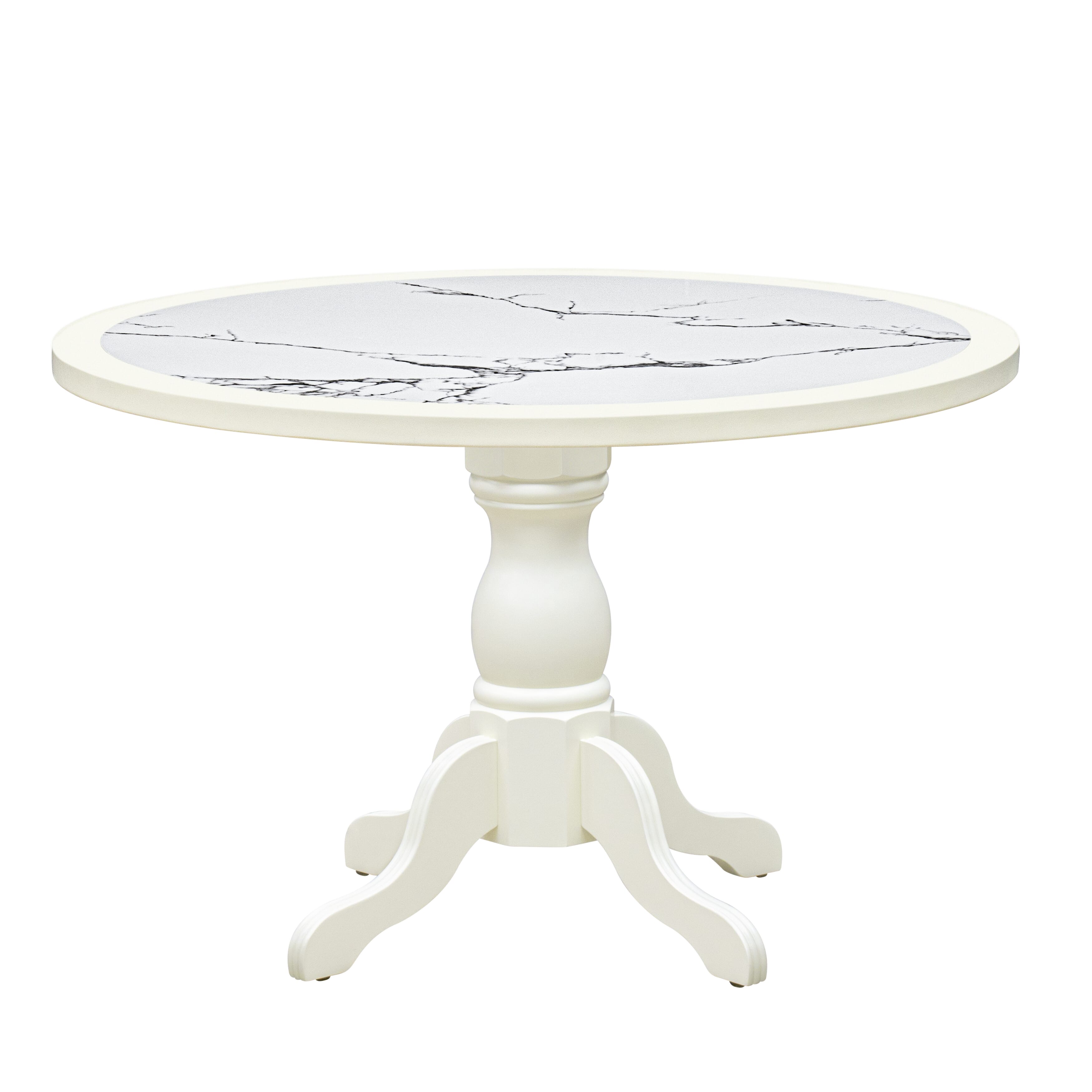 Luxe by East West Furniture - 48T-204-TP - A Round Dining Table with Veined Marble Pattern tabletop, 42x42 inch, Linen White Finish