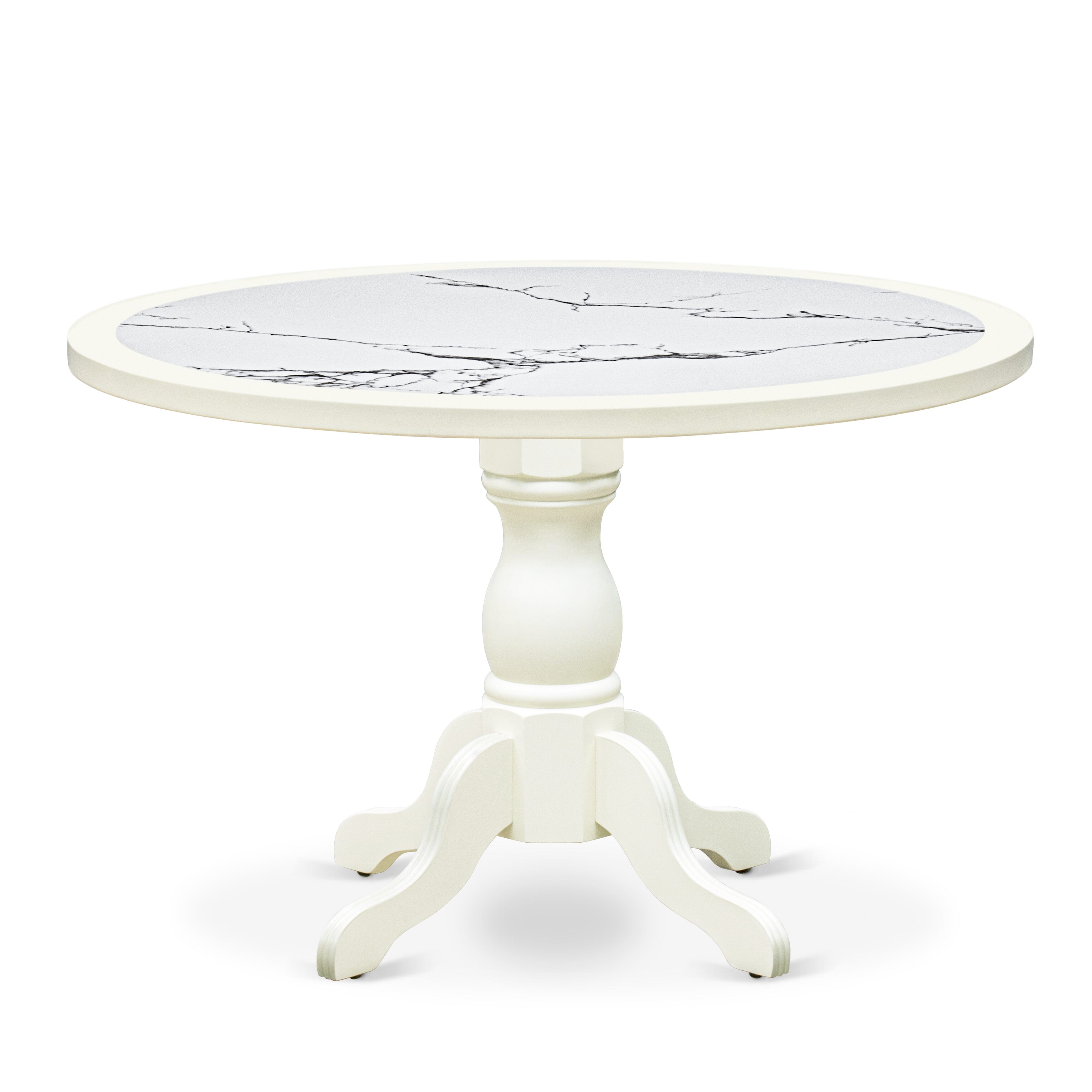 Luxe by East West Furniture - 48T-204-TP - A Round Dining Table with Veined Marble Pattern tabletop, 42x42 inch, Linen White Finish