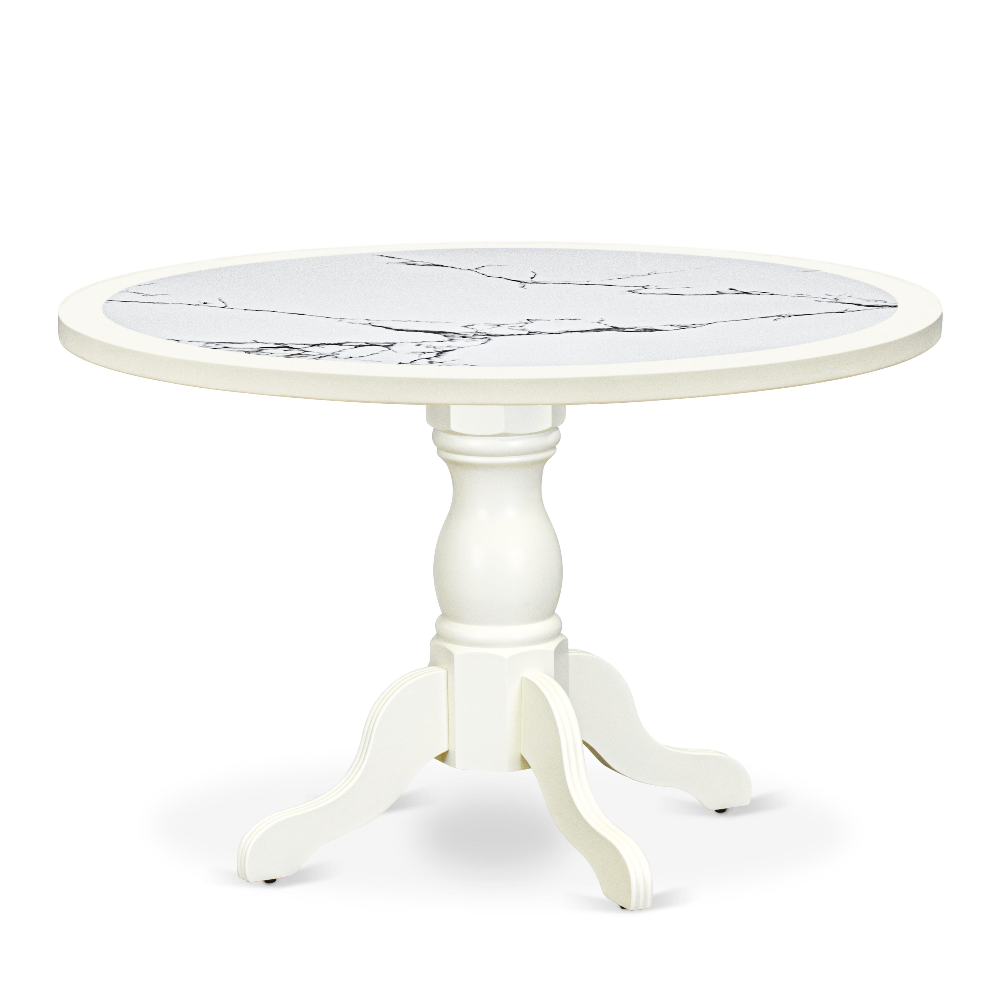 Luxe by East West Furniture - 48T-204-TP - A Round Dining Table with Veined Marble Pattern tabletop, 42x42 inch, Linen White Finish