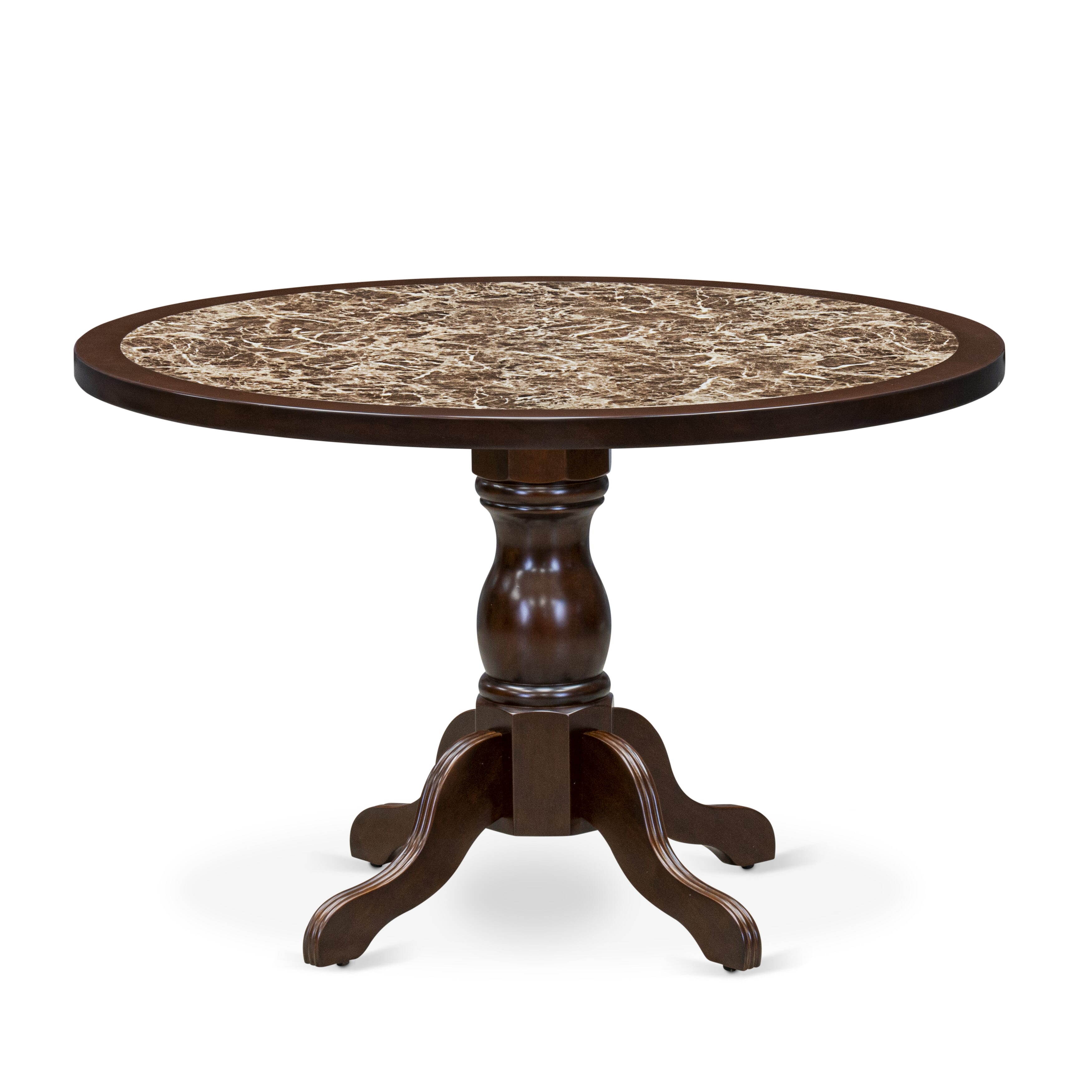 Luxe by East West Furniture - 48T-312-TP - A Round Mid-Century Dining Table with Rippled Sand Marble Pattern tabletop, 42x42 inch, Mahogany Finish