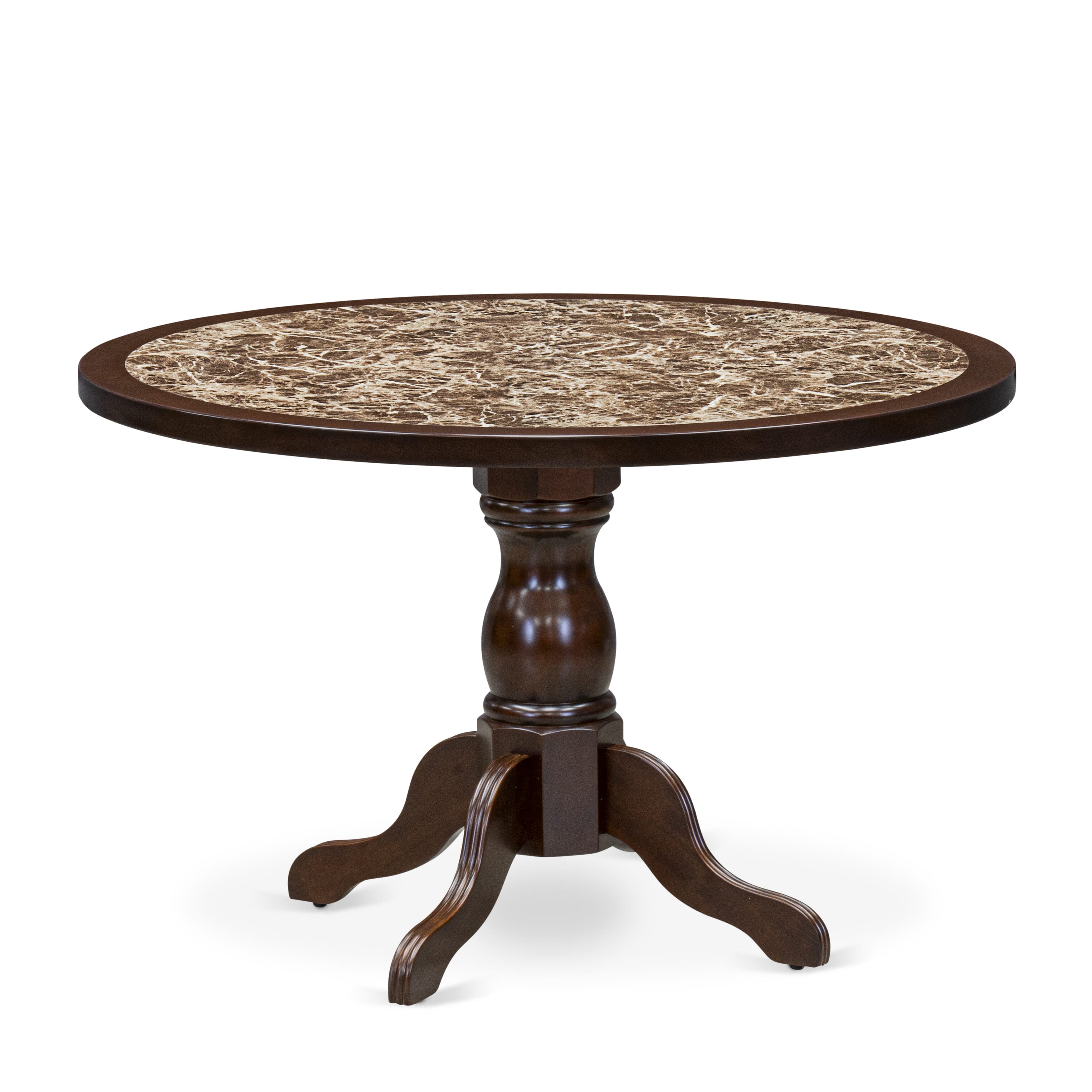 Luxe by East West Furniture 48AB3-312-18 3-Pc Dining Room Table Set Include a Dining Table with Rippled Sand Marble Pattern Tabletop and 2 Coffee Linen Fabric Chairs, Mahogany