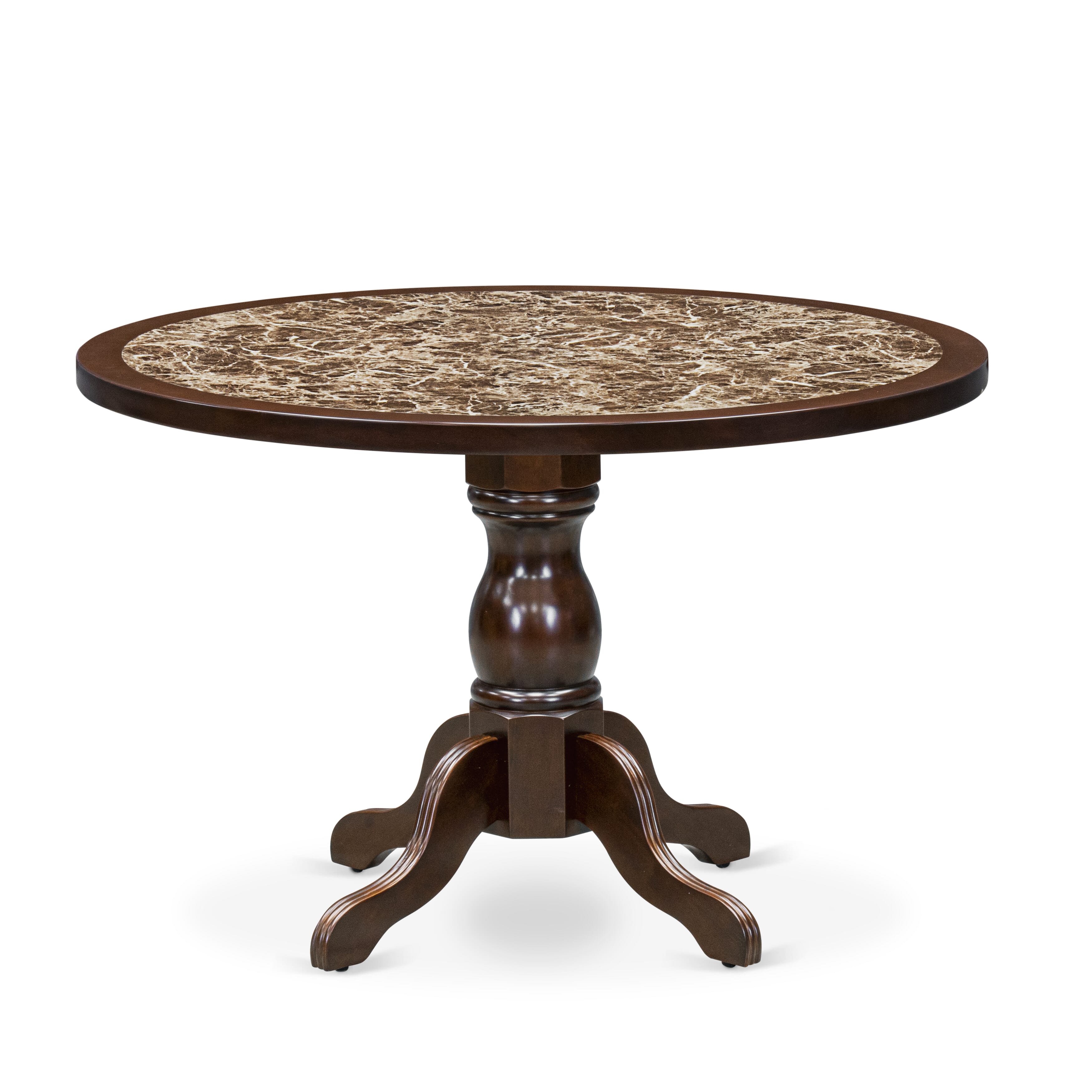 Luxe by East West Furniture 48BO3-312-W 3-Pc Mid Century Dining Set Include a Dining Table with Rippled Sand Marble Pattern Tabletop and 2 Wooden Chairs, Mahogany