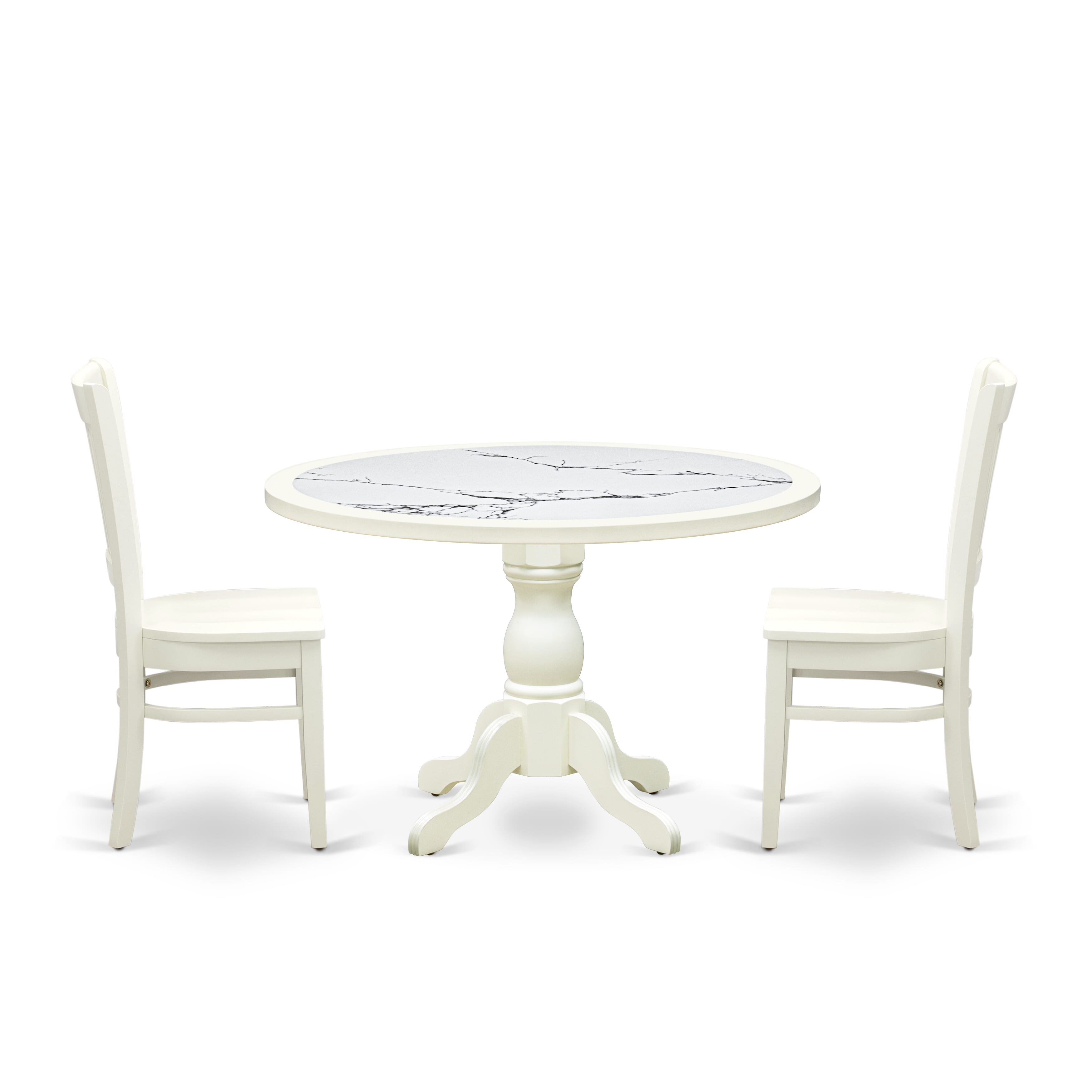 Luxe by East West Furniture 48VA3-204-W 3-Pc Kitchen Dining Table Set Include a Dining Table with Veined Marble Pattern Tabletop and 2 Wooden Chairs, Linen white