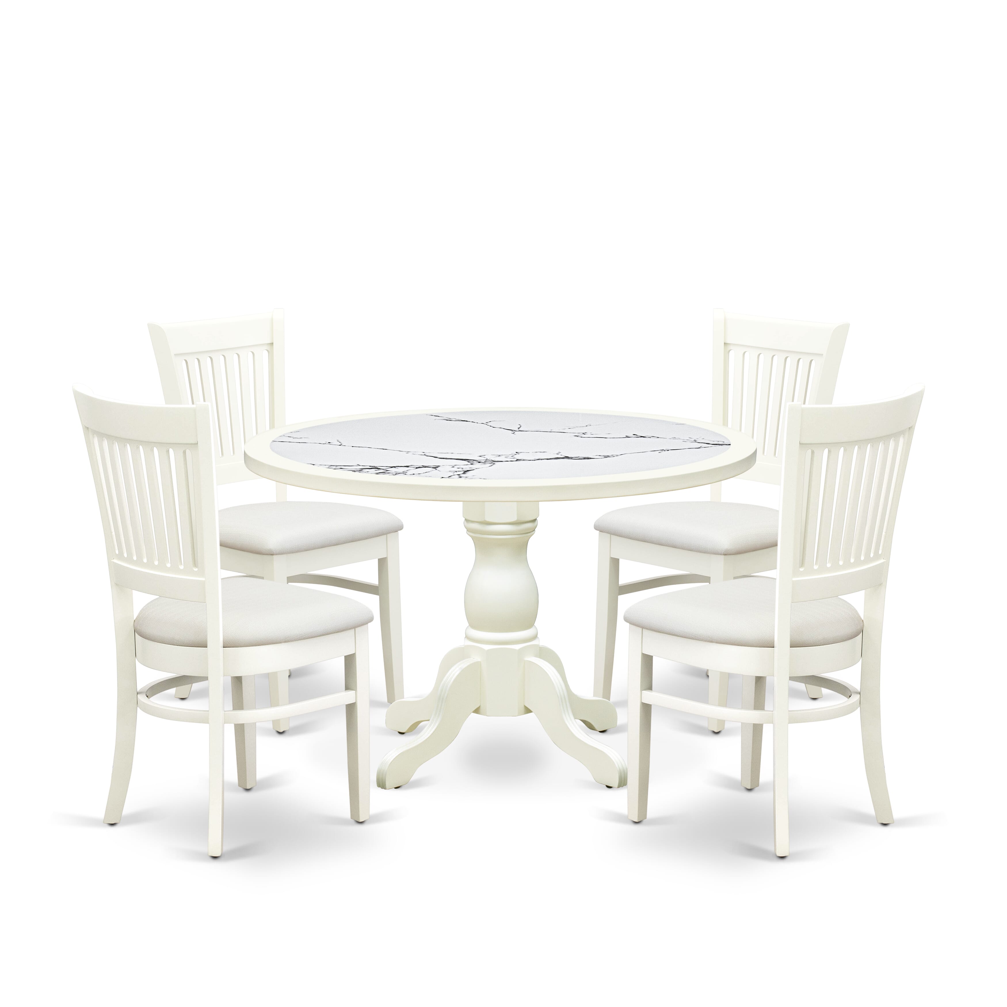 Luxe by East West Furniture 48VA5-204-C 5-Pc Mid Century Dining Set Include a Dining Table with Veined Marble Pattern Tabletop and 4 Linen white Linen Fabric Chairs, Linen white