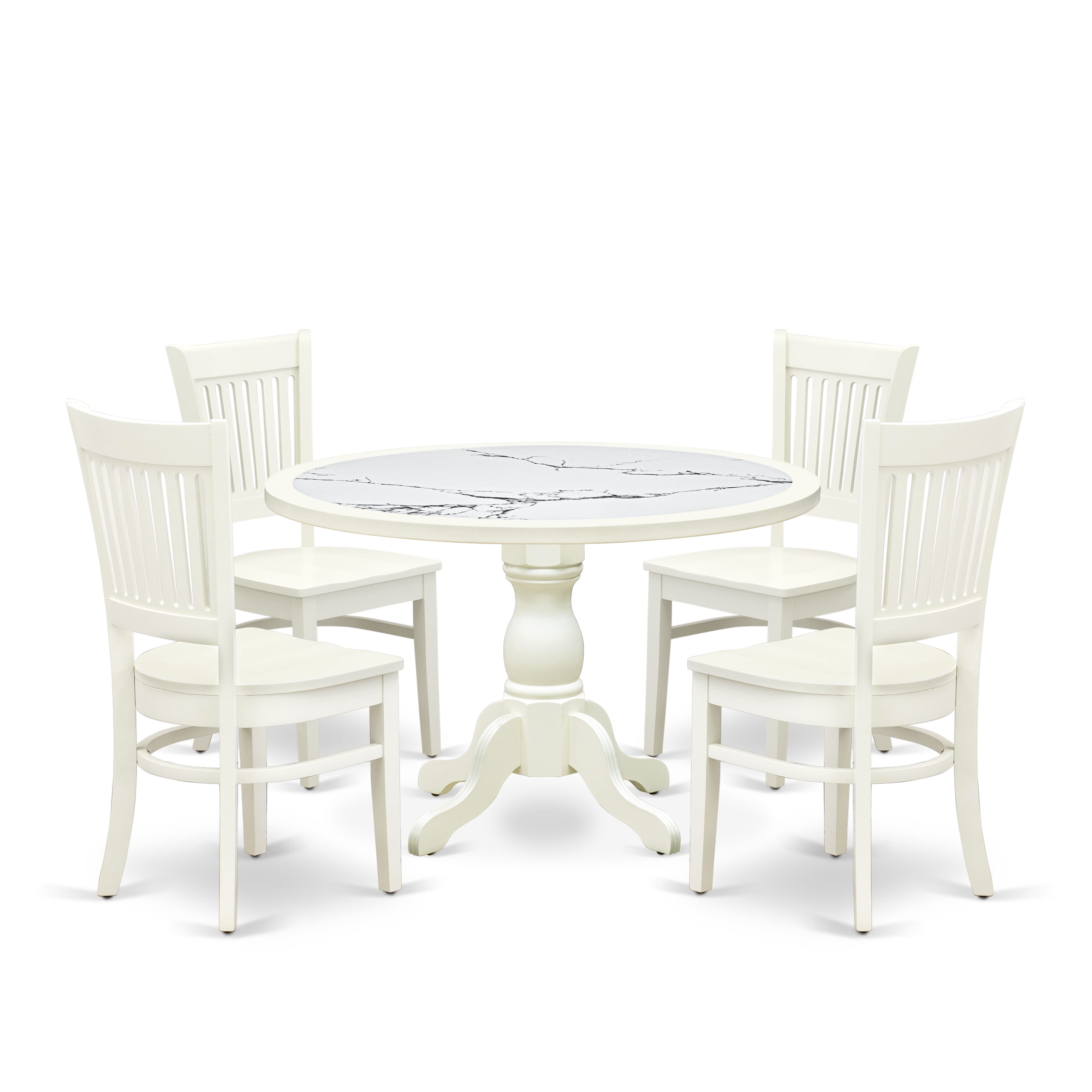 Luxe by East West Furniture 48VA5-204-W 5-Pc Mid Century Modern Dining Set Include a Dining Table with Veined Marble Pattern Tabletop and 4 Wooden Chairs, Linen white