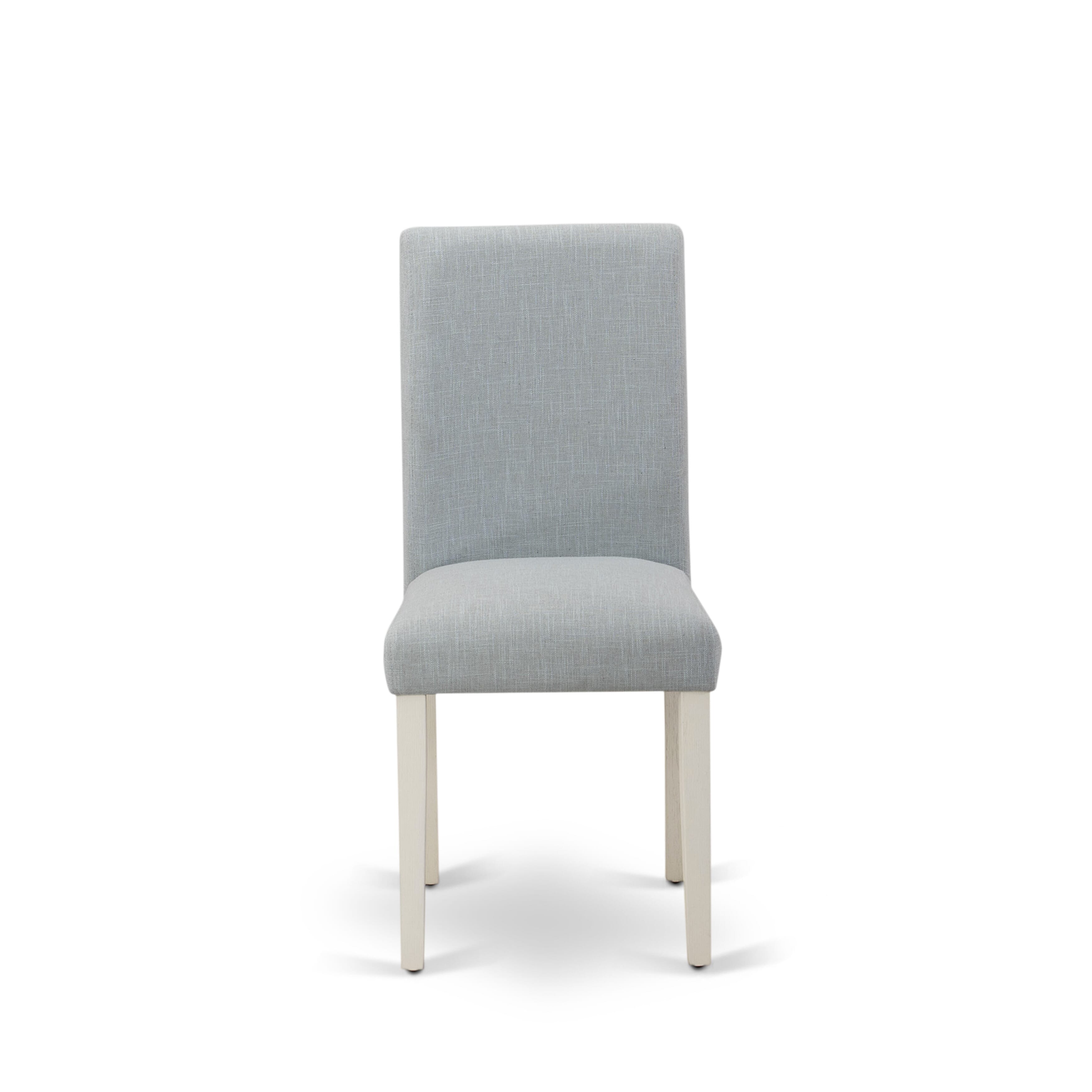 East West Furniture AMAB3-ABC-15 3 Piece Kitchen Table Set Consists of 1 Modern Dining Table and 2 Baby Blue Linen Fabric Dining Room Chairs with High Back - Wire Brush Butter cream Finish
