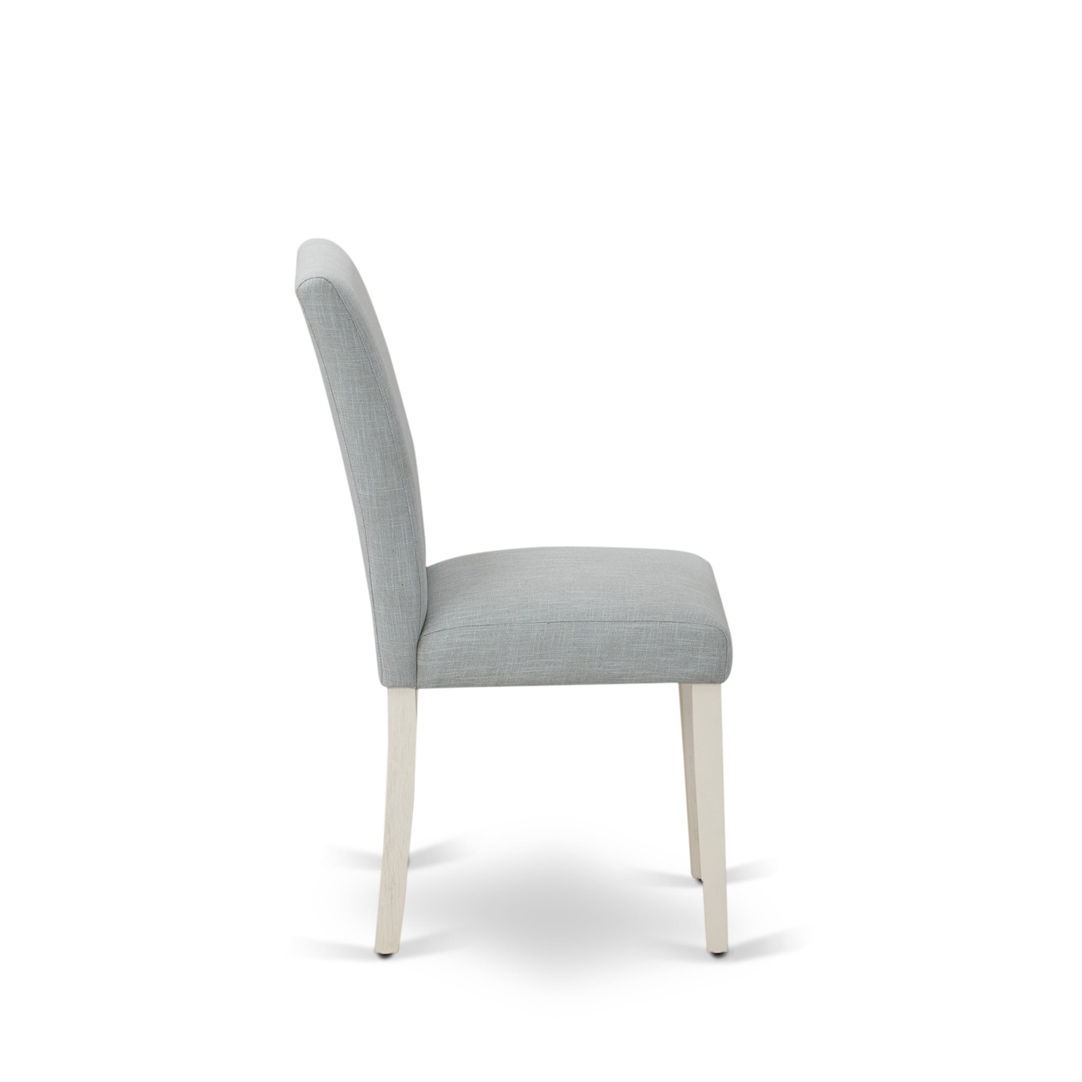 East West Furniture AMAB5-ABC-15 5 Piece Dining Room Set Consists of 1 Wooden Dining Table and 4 Baby Blue Linen Fabric Dining Room Chairs with High Back - Wire Brush Buttercream Finish