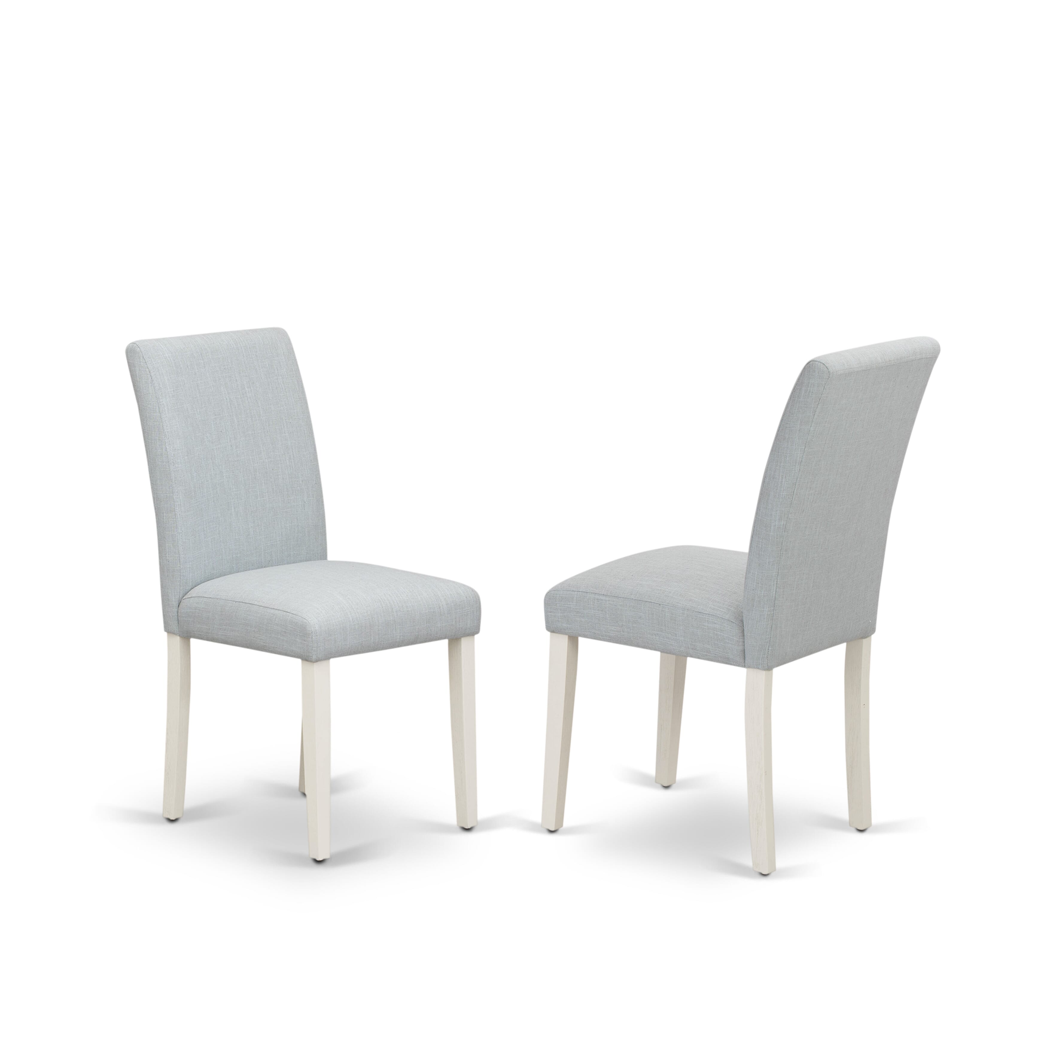 East West Furniture AMAB5-ABC-15 5 Piece Dining Room Set Consists of 1 Wooden Dining Table and 4 Baby Blue Linen Fabric Dining Room Chairs with High Back - Wire Brush Buttercream Finish