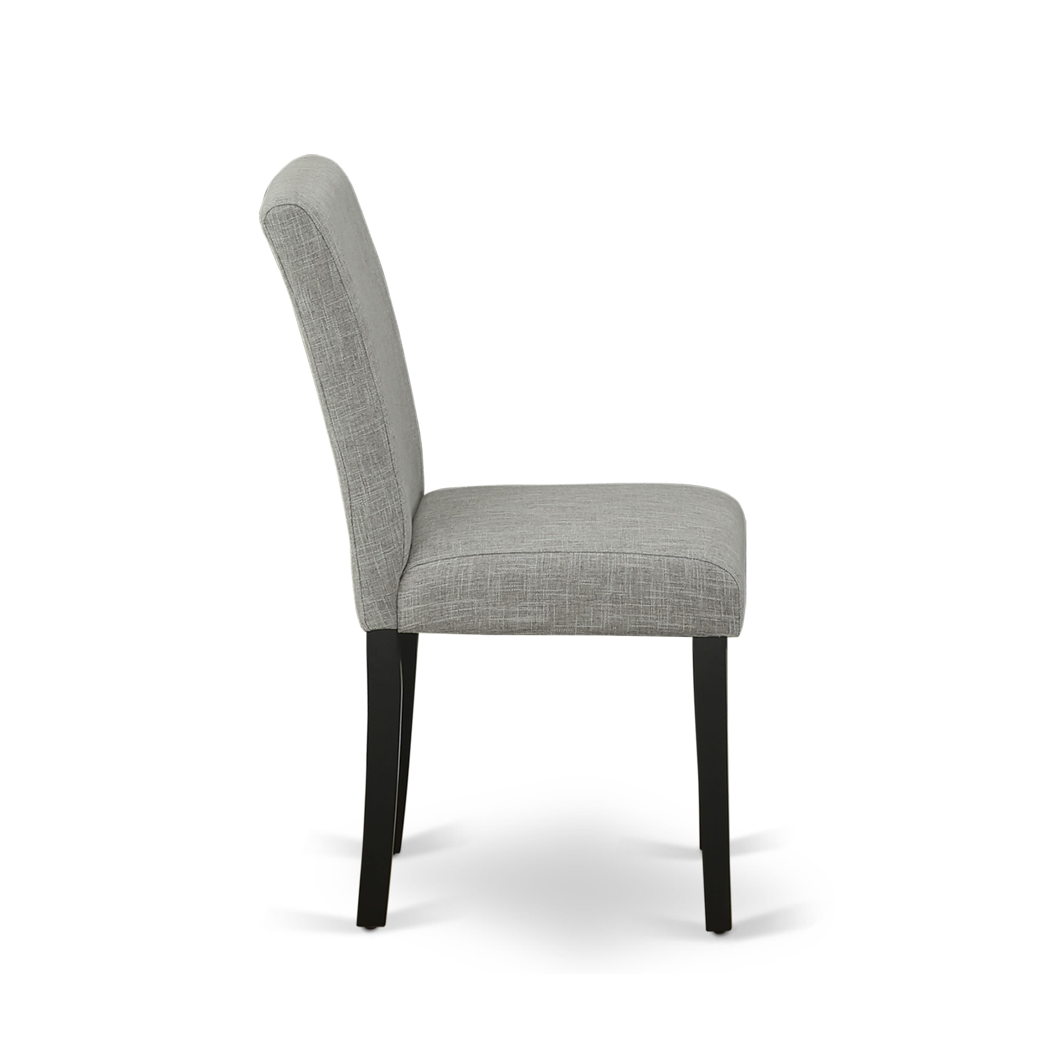 East West Furniture AMAB3-BCH-06 3-Pc Dinning Room Set Contains a Round Dining Room Table and 2 Shitake Linen Fabric Dinner Chairs with High Back - Black Finish