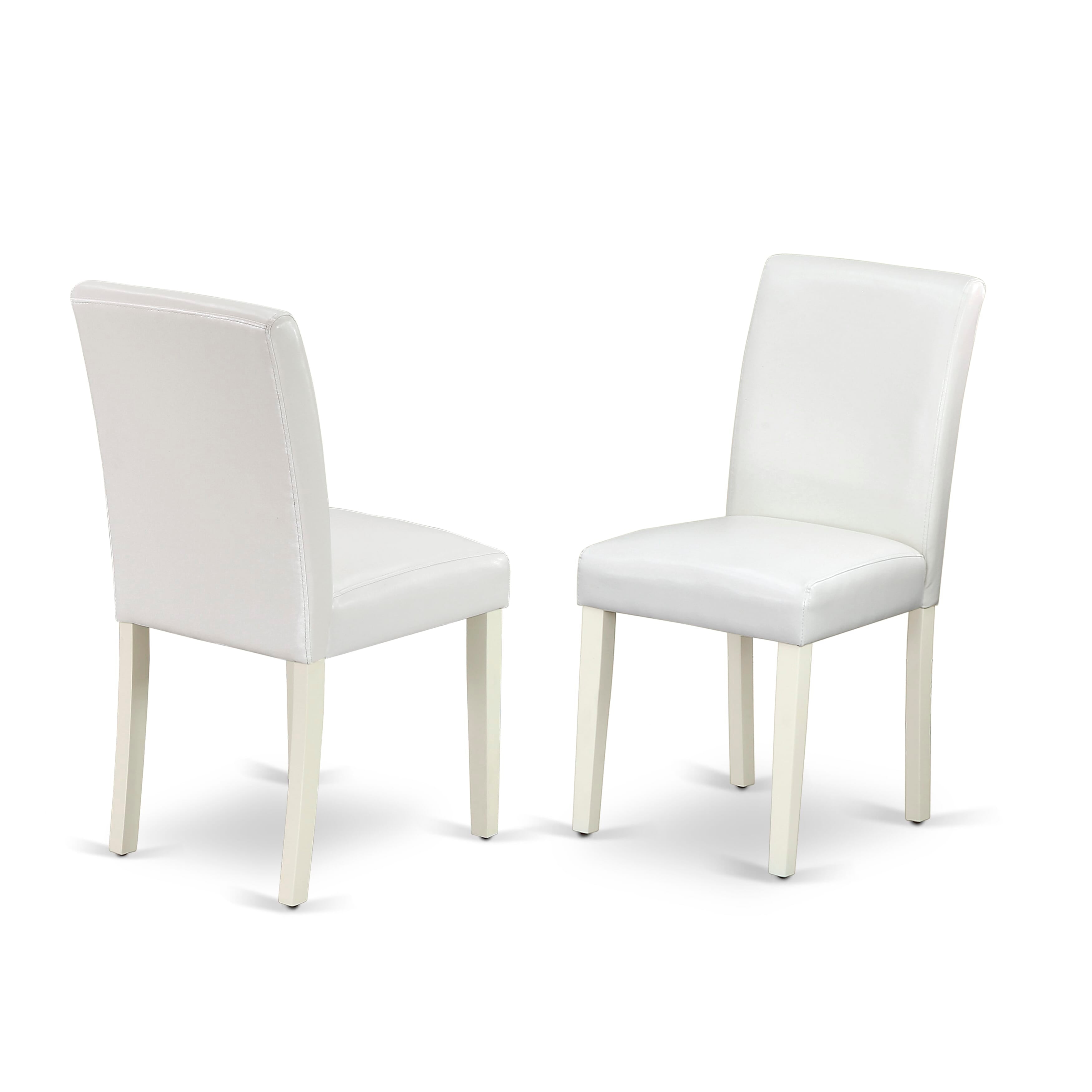 East West Furniture 1MZAB3-LWH-64 3Pc Dining Table Set for 2 Includes a Small Dining Table and 2 Parsons Chairs with White Color PU Leather, Drop Leaf Table with Full Back Chairs, Linen White Finish