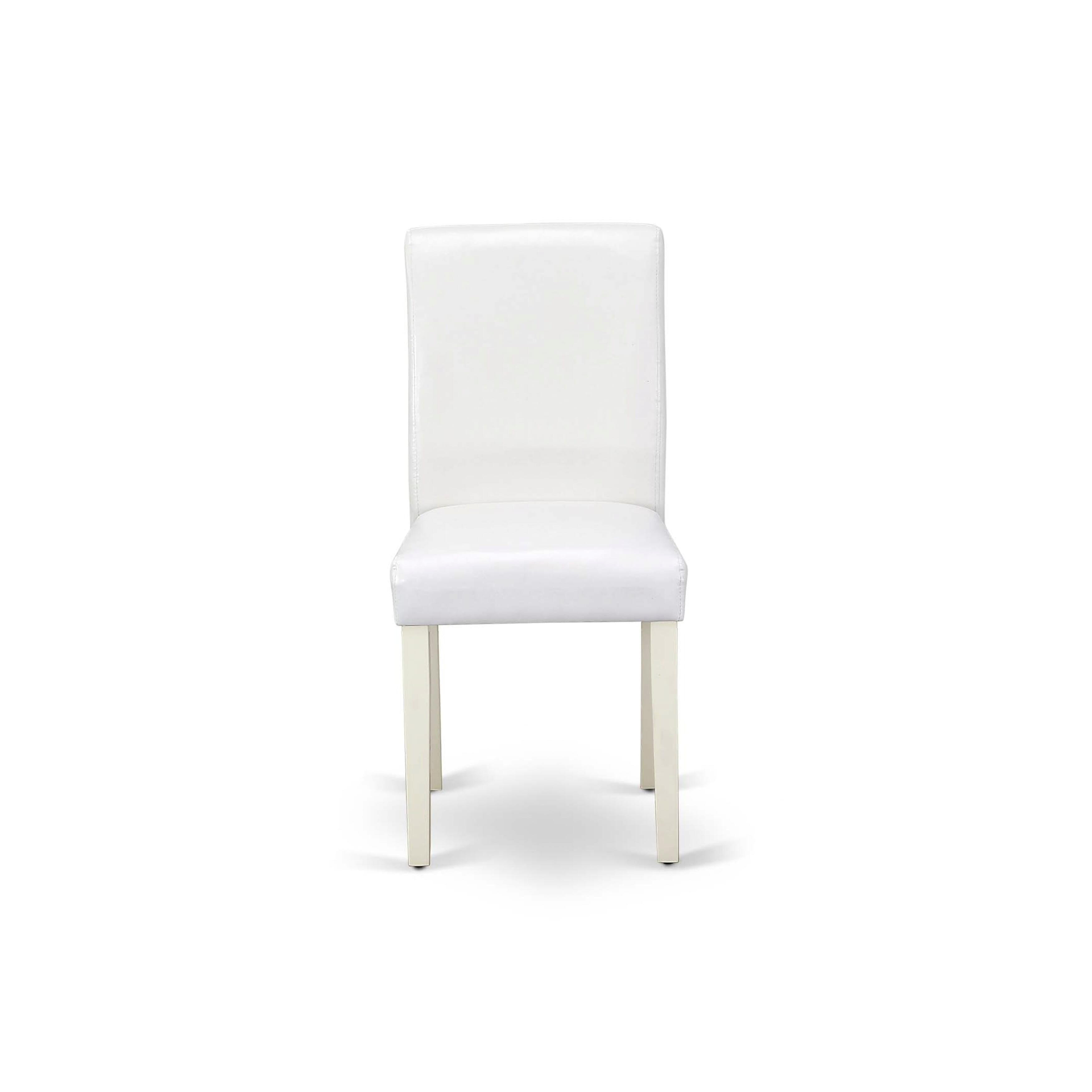 East West Furniture 1MZAB3-LWH-64 3Pc Dining Table Set for 2 Includes a Small Dining Table and 2 Parsons Chairs with White Color PU Leather, Drop Leaf Table with Full Back Chairs, Linen White Finish