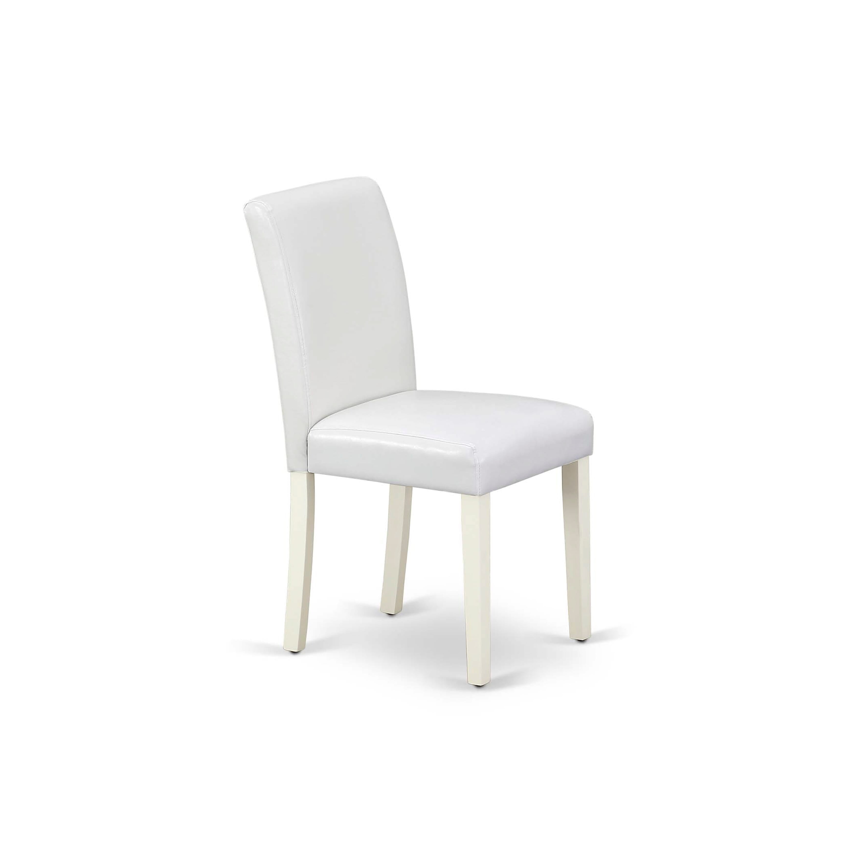 East West Furniture 1MZAB3-LWH-64 3Pc Dining Table Set for 2 Includes a Small Dining Table and 2 Parsons Chairs with White Color PU Leather, Drop Leaf Table with Full Back Chairs, Linen White Finish