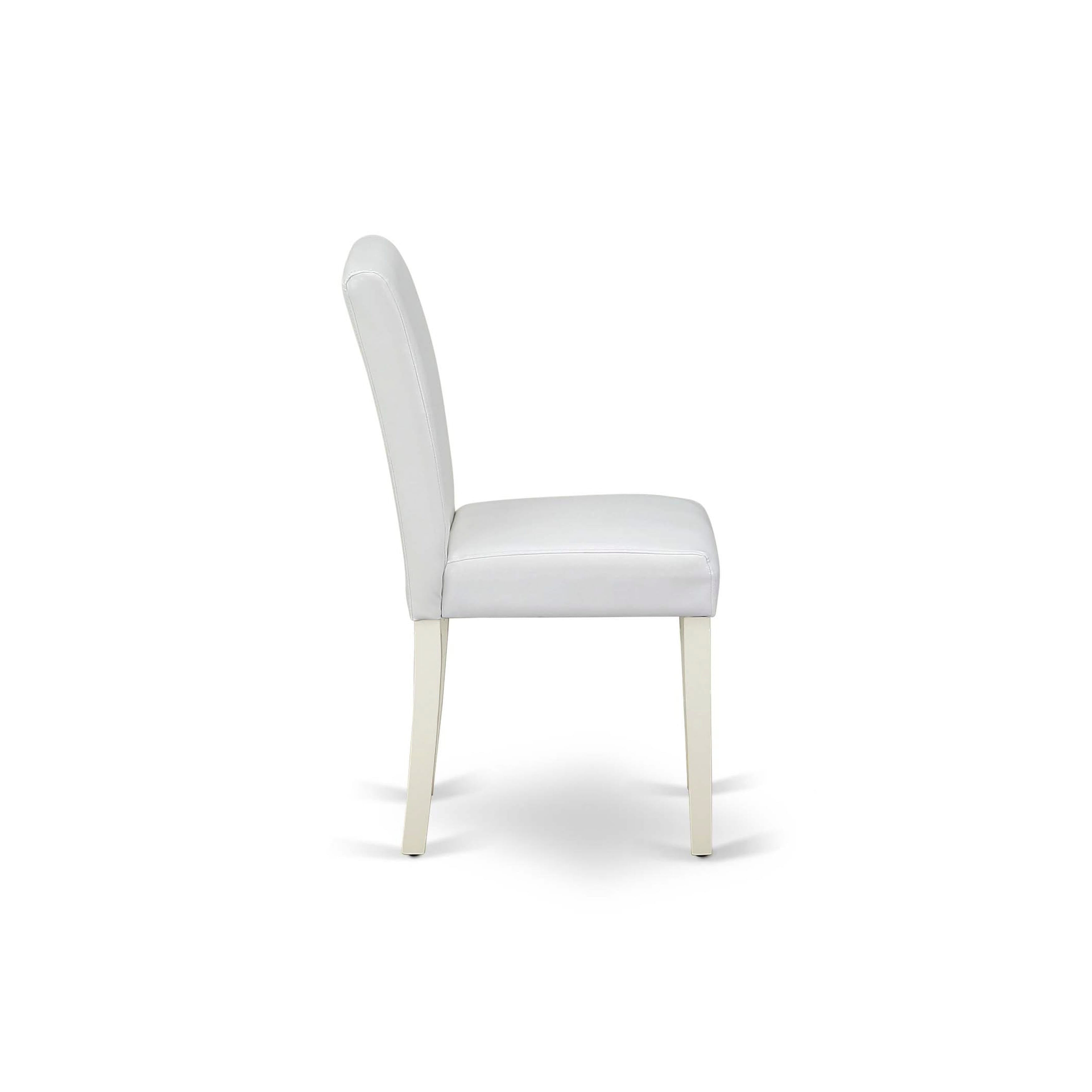 East West Furniture 1MZAB3-LWH-64 3Pc Dining Table Set for 2 Includes a Small Dining Table and 2 Parsons Chairs with White Color PU Leather, Drop Leaf Table with Full Back Chairs, Linen White Finish