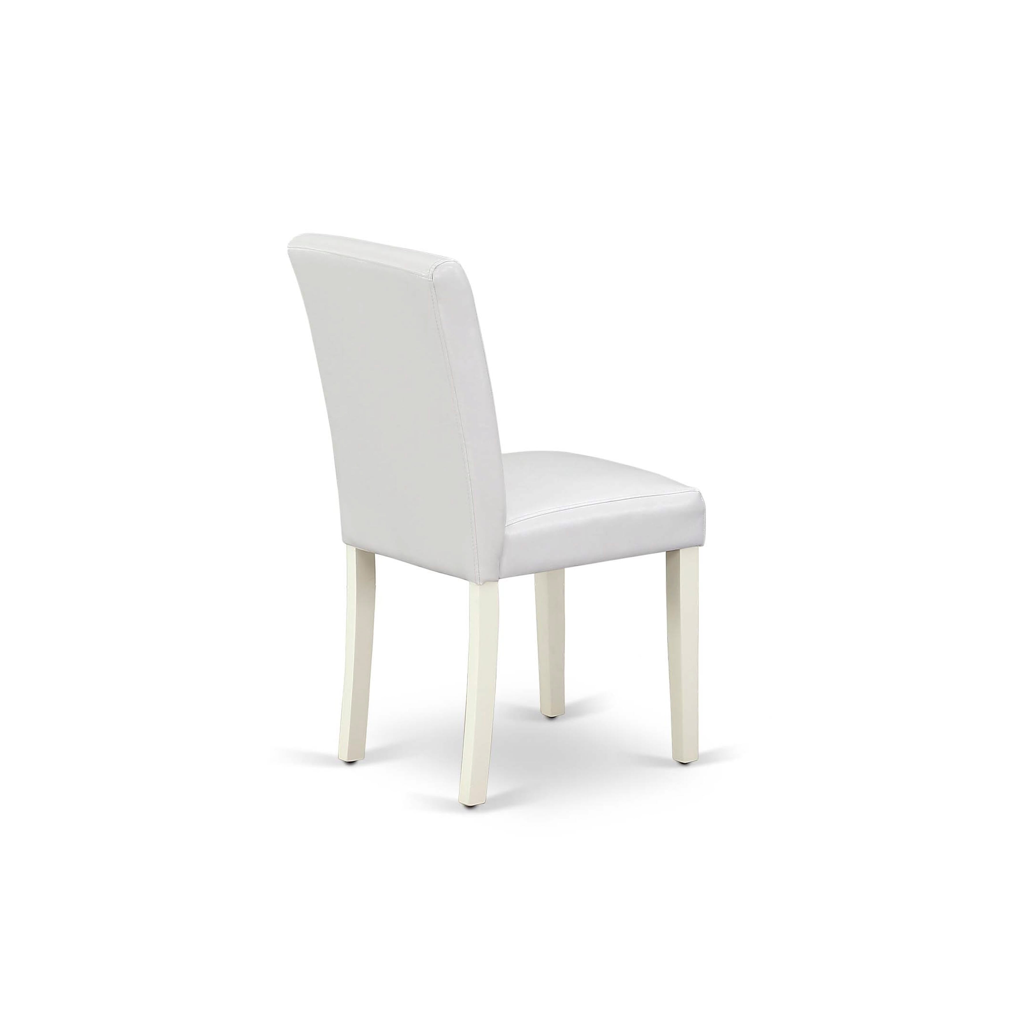 East West Furniture 1MZAB3-LWH-64 3Pc Dining Table Set for 2 Includes a Small Dining Table and 2 Parsons Chairs with White Color PU Leather, Drop Leaf Table with Full Back Chairs, Linen White Finish