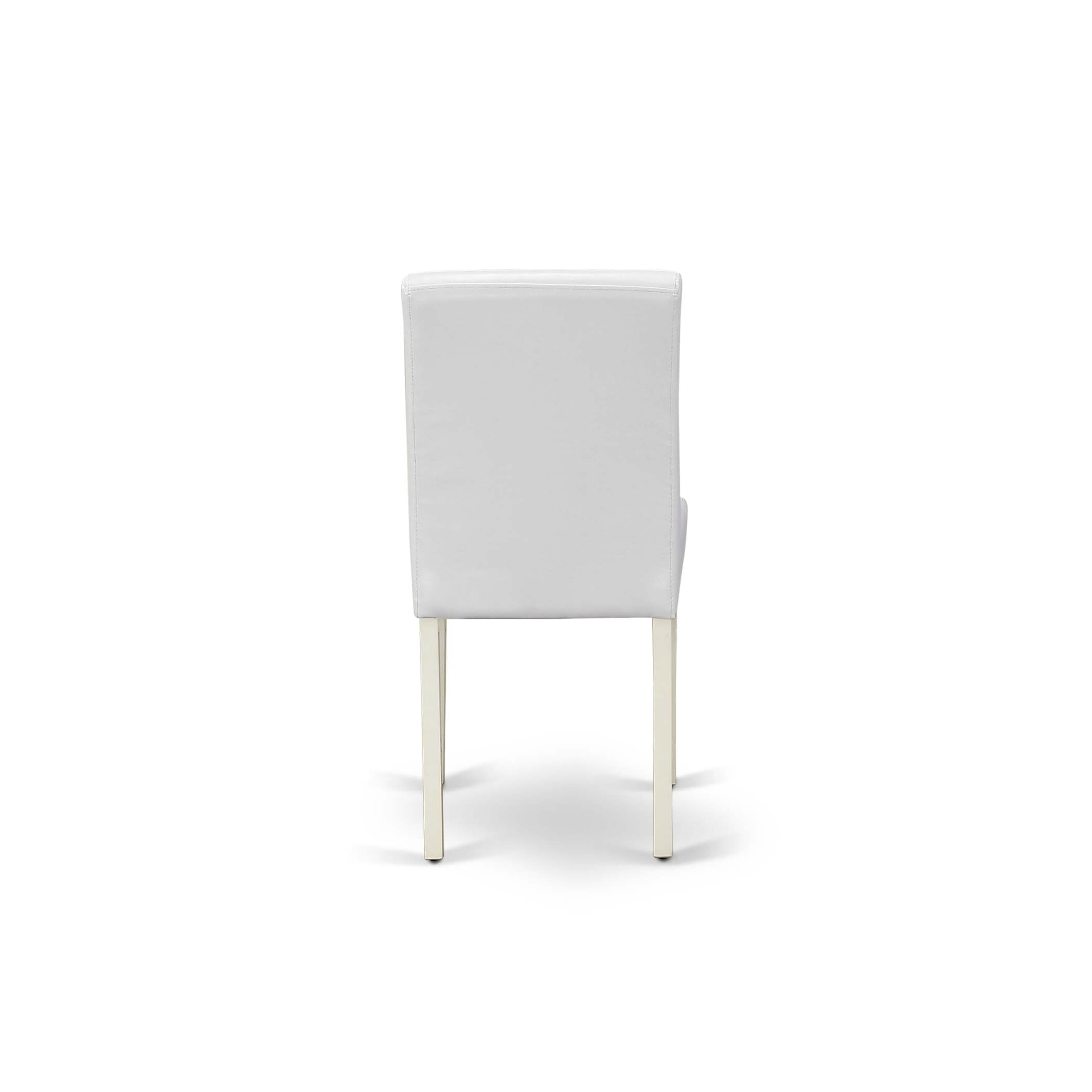 East West Furniture 1MZAB3-LWH-64 3Pc Dining Table Set for 2 Includes a Small Dining Table and 2 Parsons Chairs with White Color PU Leather, Drop Leaf Table with Full Back Chairs, Linen White Finish