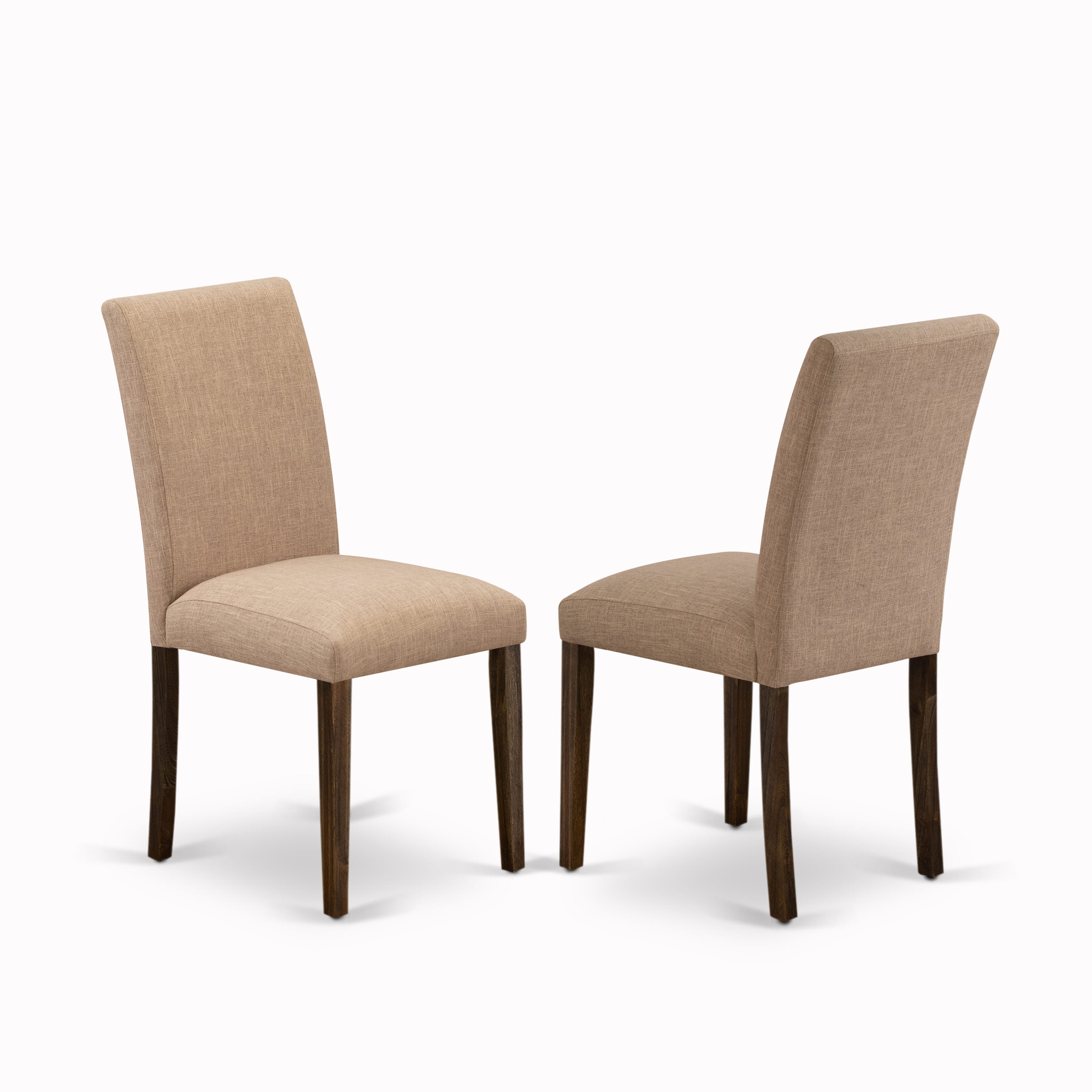 East West Furniture 5-Pc Table and Chairs Dining Set Includes 4 Mid Century Chairs with Upholstered Seat and High Back and a Rectangular Kitchen Dining Table - Distressed Jacobean Finish