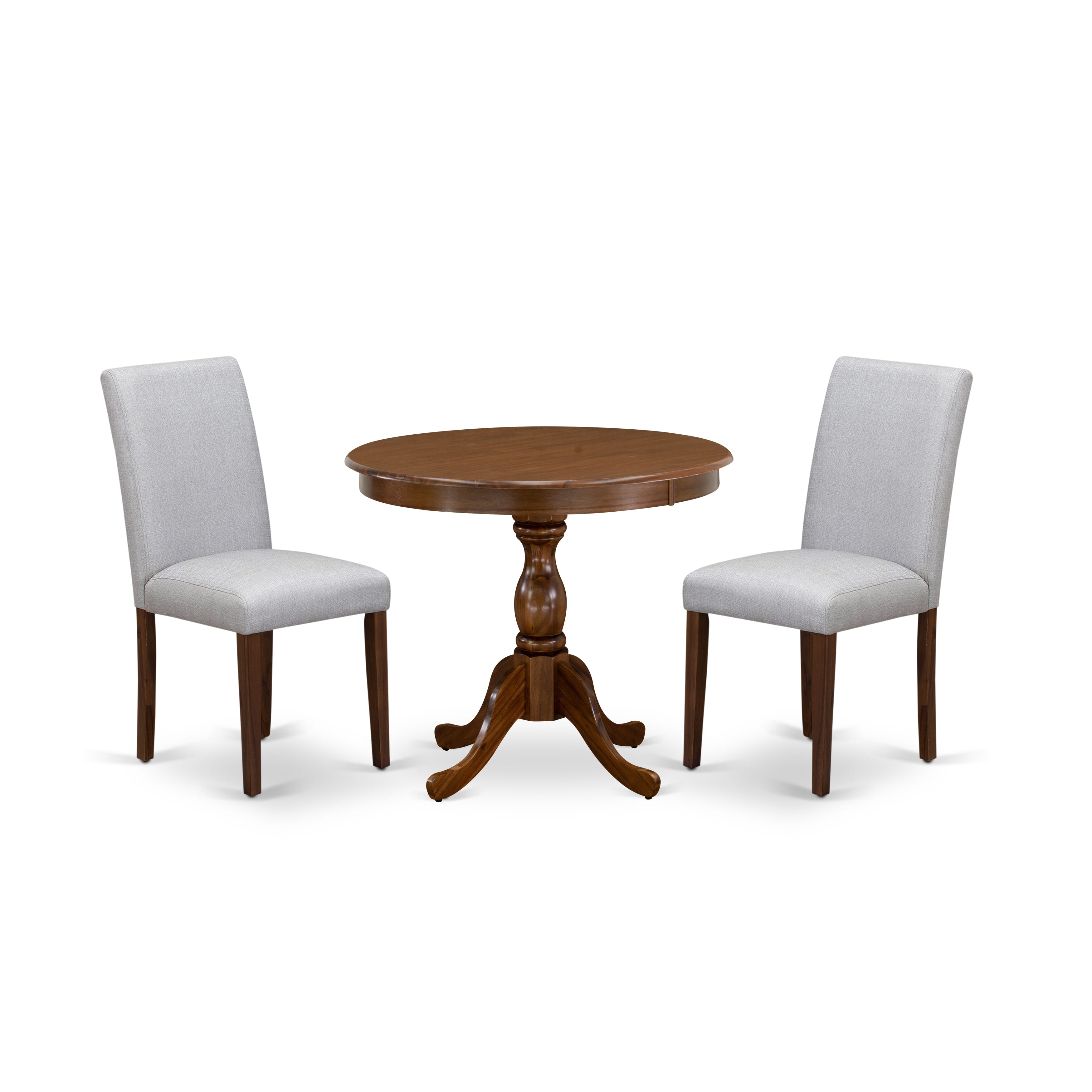 East West Furniture AMAB3-ABC-15 3 Piece Kitchen Table Set Consists of 1 Modern Dining Table and 2 Baby Blue Linen Fabric Dining Room Chairs with High Back - Wire Brush Butter cream Finish