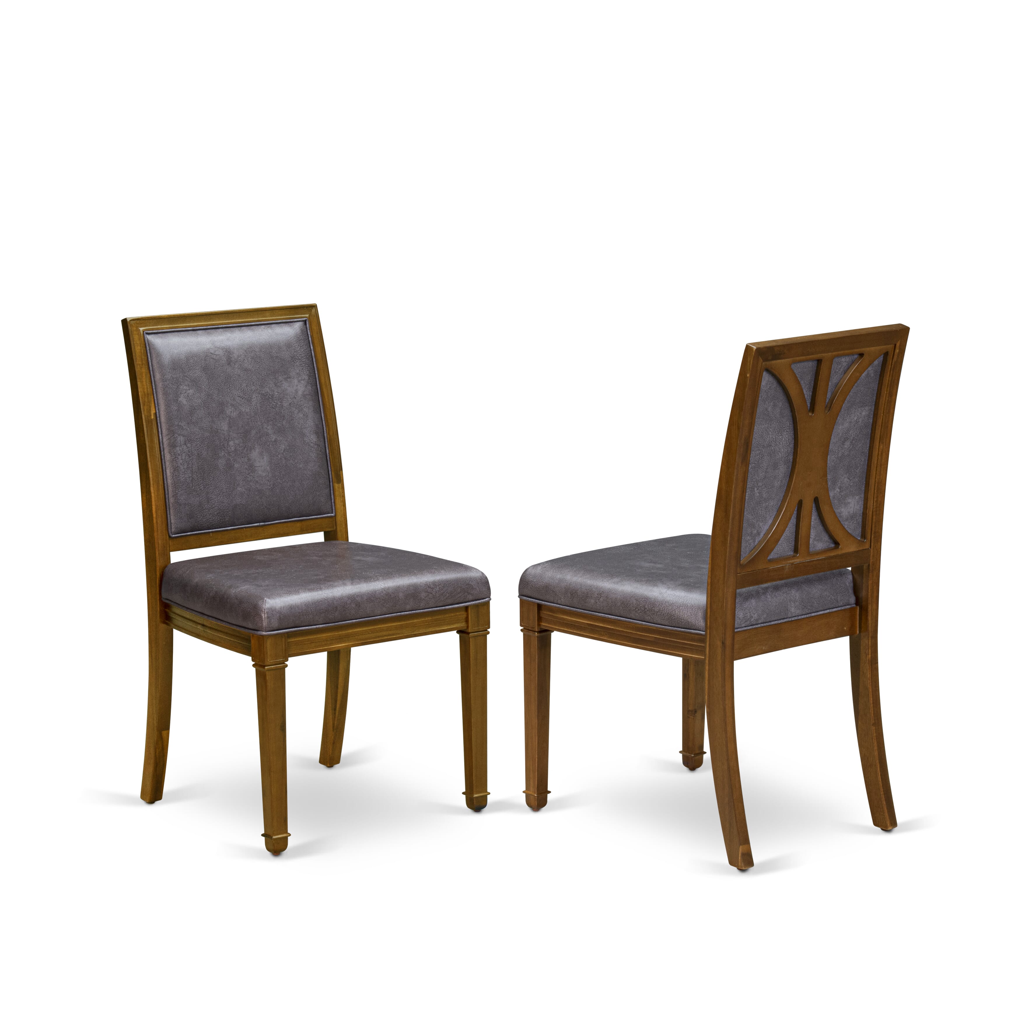 Luxe by East West Furniture F6AM5-40N-34 5-Piece Modern Dining Set includes a round table top with a stylish pedestal and 4 Pu leather Dark Gray dining chairs with high backs - Antique Walnut