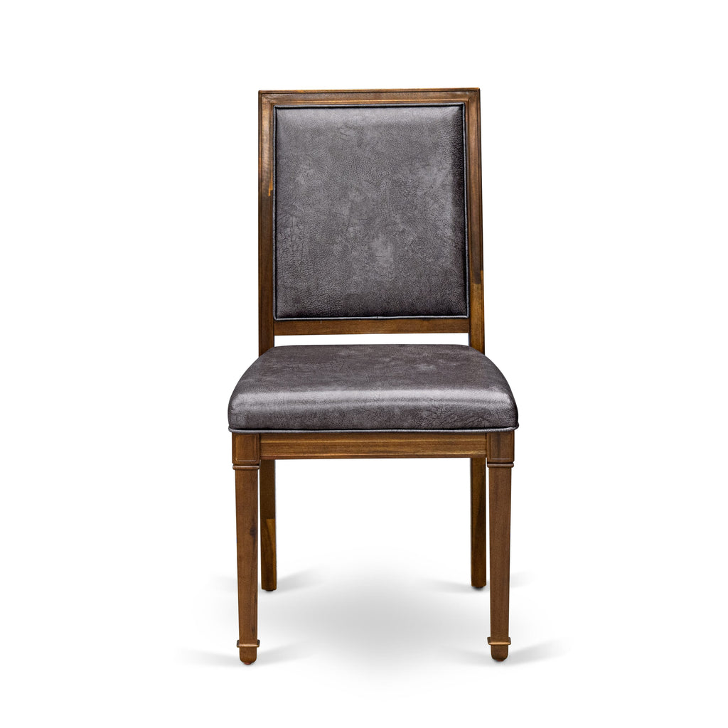 Luxe by East West Furniture - AMC-AWA-34 - Parson Dining Room Chairs with Dark Grey PU Leather Padded Chairs, set of 2, Antique Walnut Finish