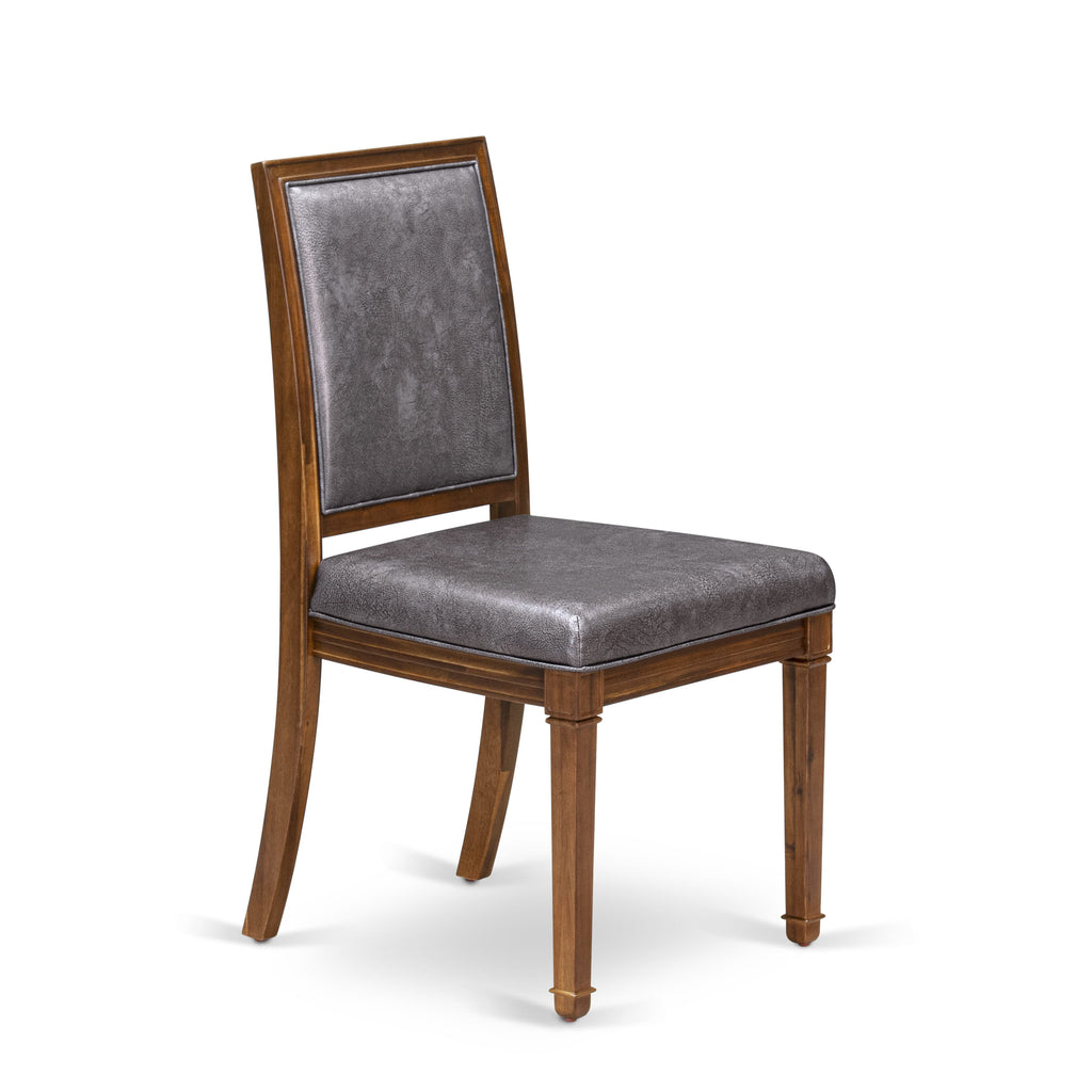 Luxe by East West Furniture - AMC-AWA-34 - Parson Dining Room Chairs with Dark Grey PU Leather Padded Chairs, set of 2, Antique Walnut Finish