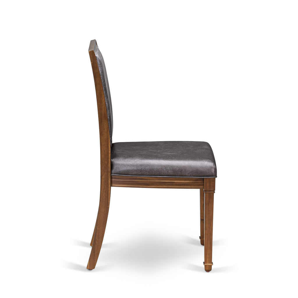 Luxe by East West Furniture - AMC-AWA-34 - Parson Dining Room Chairs with Dark Grey PU Leather Padded Chairs, set of 2, Antique Walnut Finish
