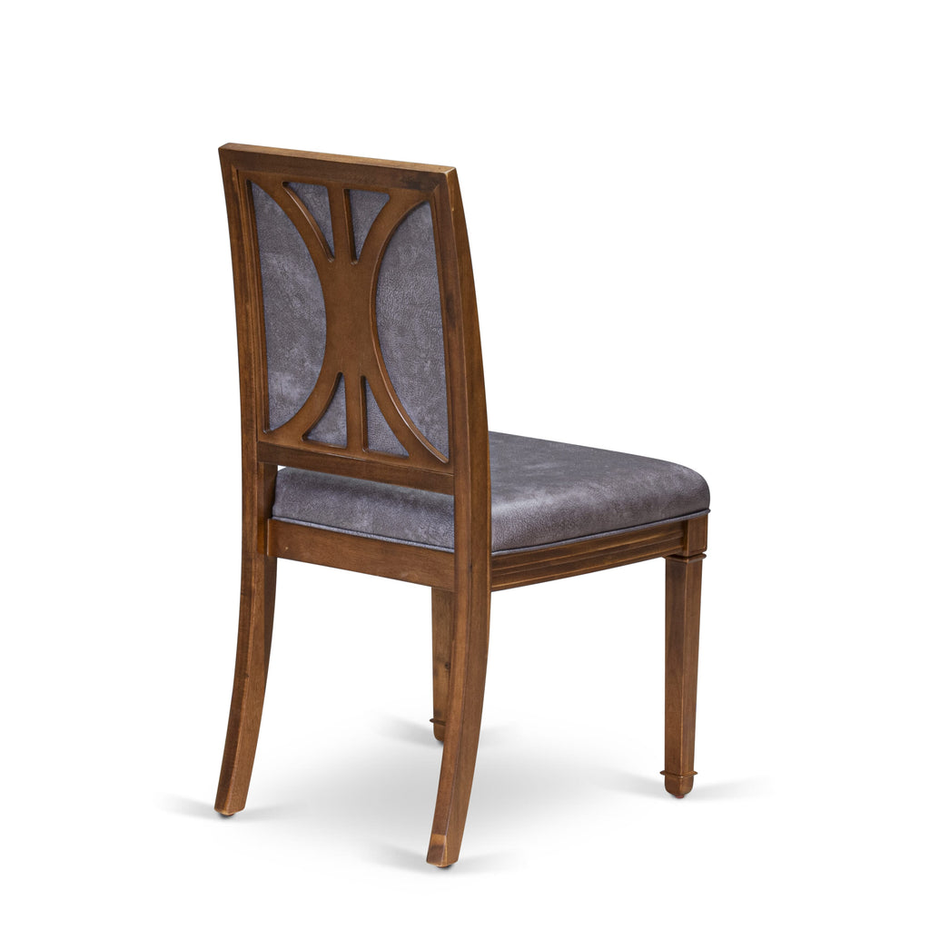 Luxe by East West Furniture - AMC-AWA-34 - Parson Dining Room Chairs with Dark Grey PU Leather Padded Chairs, set of 2, Antique Walnut Finish