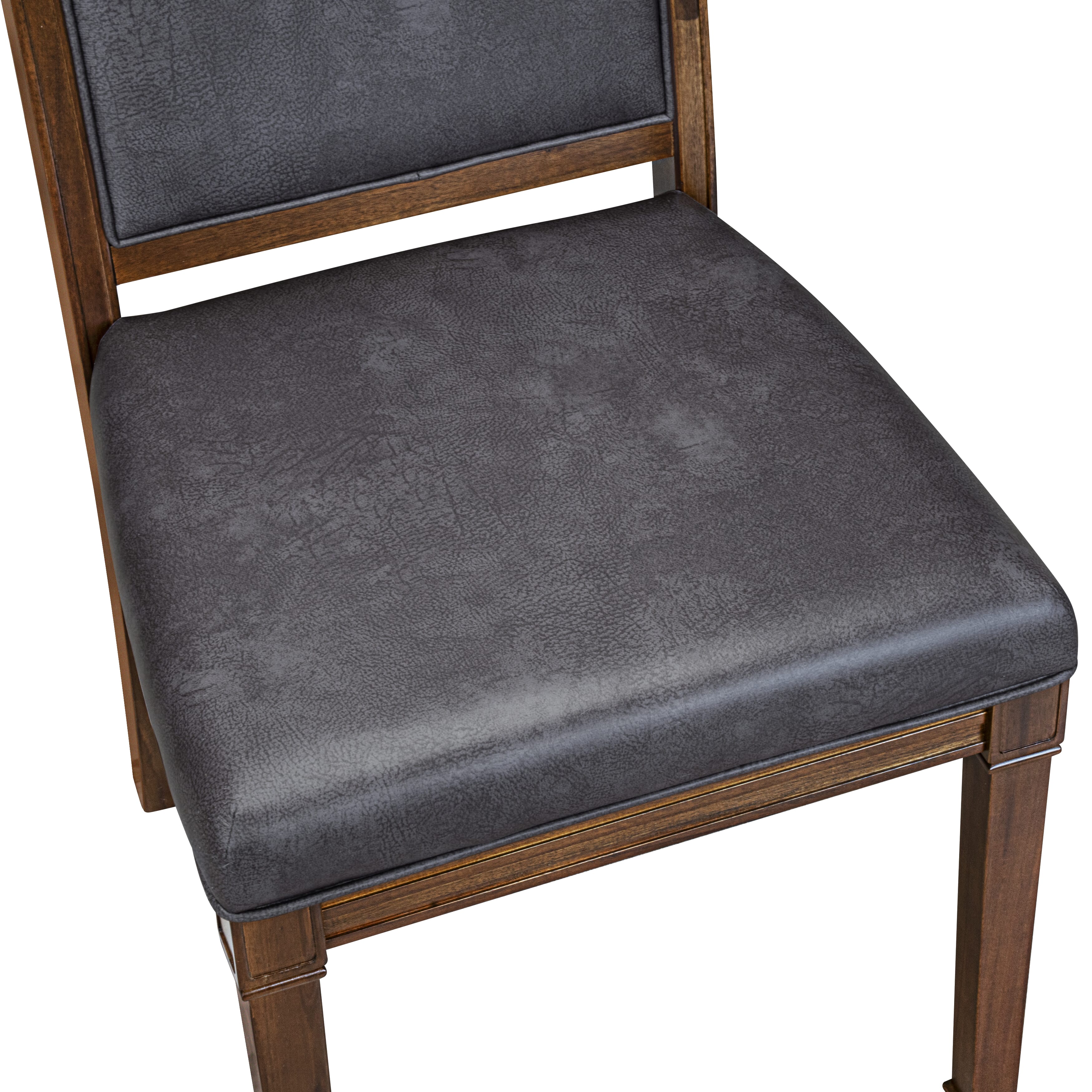 Luxe by East West Furniture LKAM7-AWA-34 7-piece Dining Set consists of a Dining Table and 6 Dark Grey PU Leather Kitchen Chairs with High Back - Antique Walnut Finish