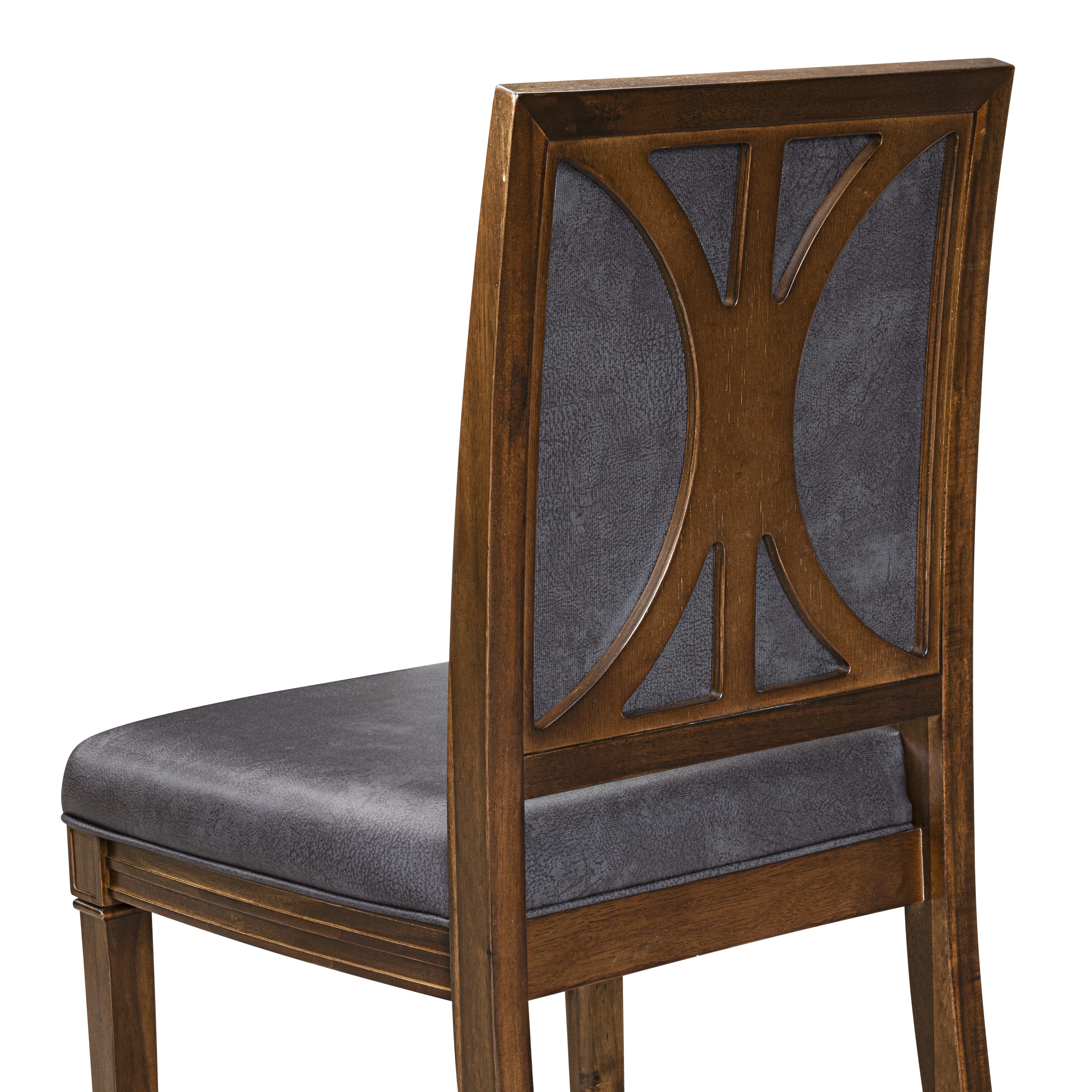 Luxe by East West Furniture - F3AM5-50N-34 - 5-piece Dining Table Set consists of a Dining Table and 4 Dark Grey Polyester Fabric Dining Room Chairs with High Back - Antique Walnut Finish