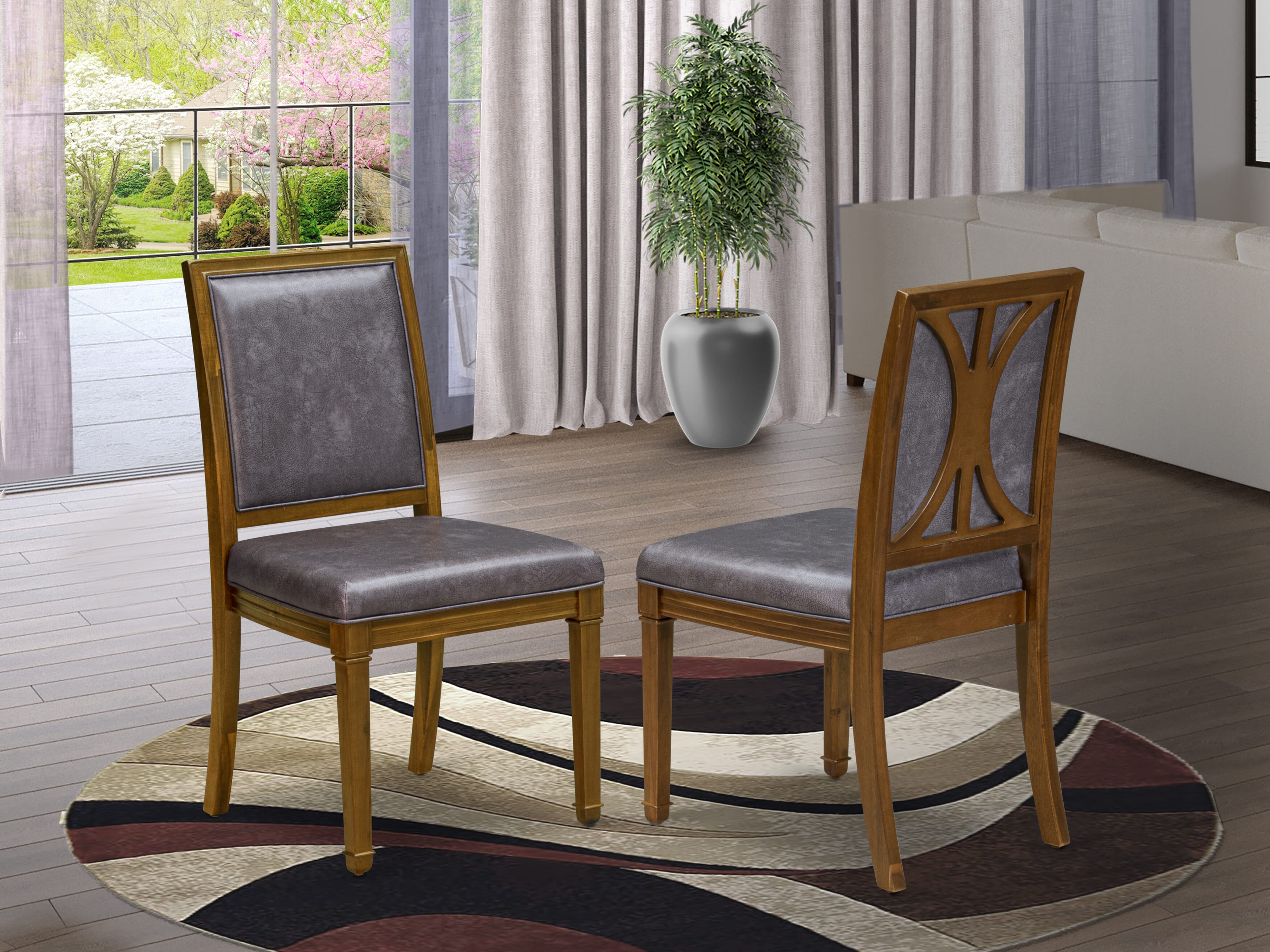 Luxe by East West Furniture LEAM5-AWA-34 5-Piece Dining Table Set Consist of Dining Room Table and 4 Dark Grey PU Leather Padded Chairs with High Back - Antique Walnut Finish