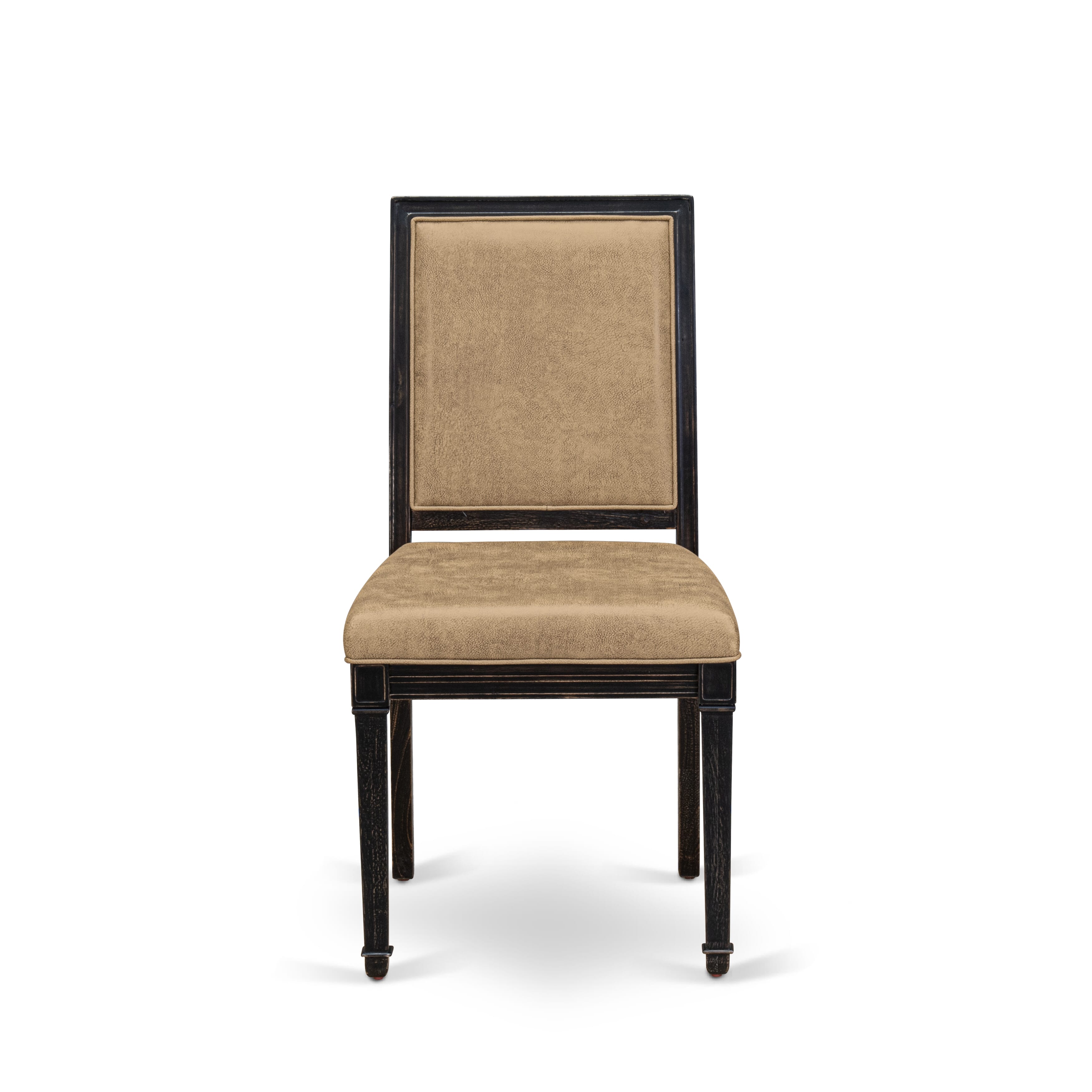 Luxe by East West Furniture - F3AM5-411-28 - 5-piece Modern Dining Table Set consists of a Dining Table and 4 Beige Polyester Fabric Modern Dining Chair with High Back - Sand Blasting Black Finish