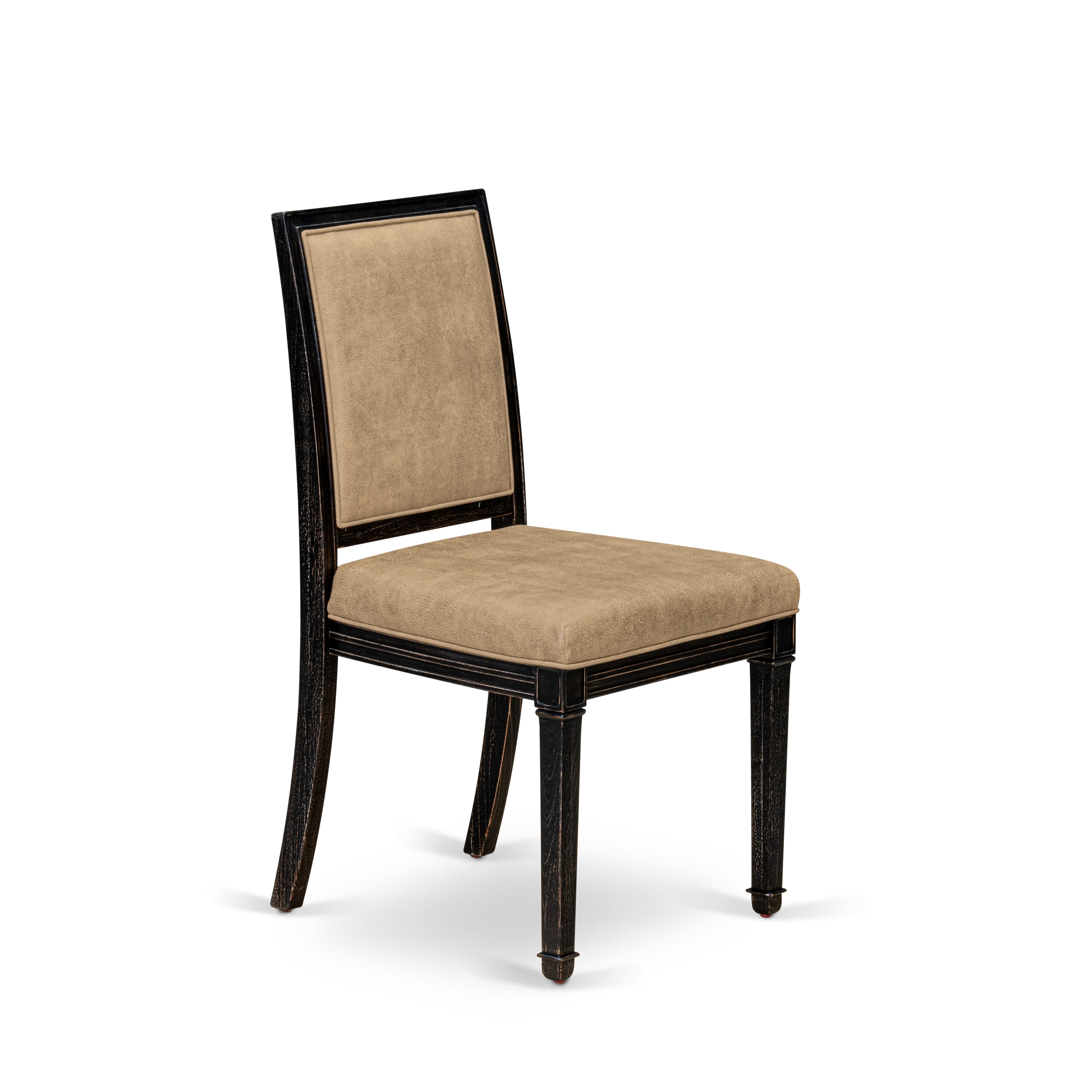 Luxe by East West Furniture LKAM5-SBB-28 5-piece Dining Table Set includes a Dining Table and 4 Beige PU Leather Kitchen Chairs with High Back - Sand Blasting Black Finish